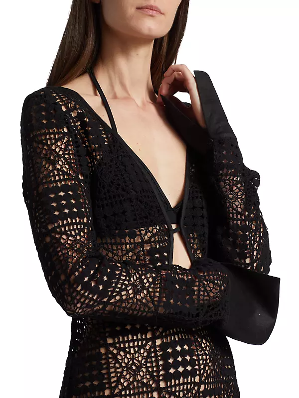 Rayure crochet cotton maxi dress in black - SIR