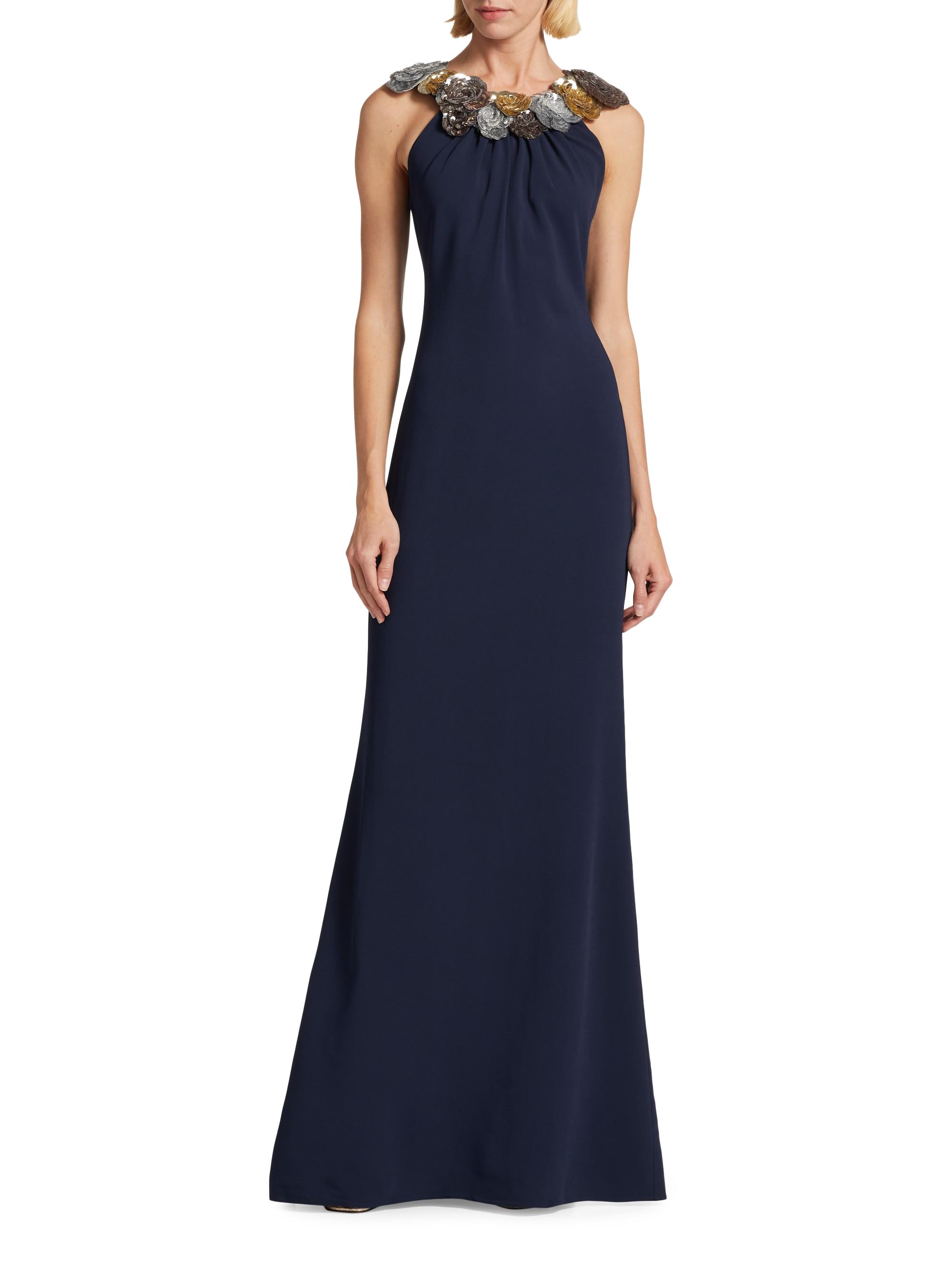 Eureka 2005 Rosette Strapped Sleeveless Long Column Gown