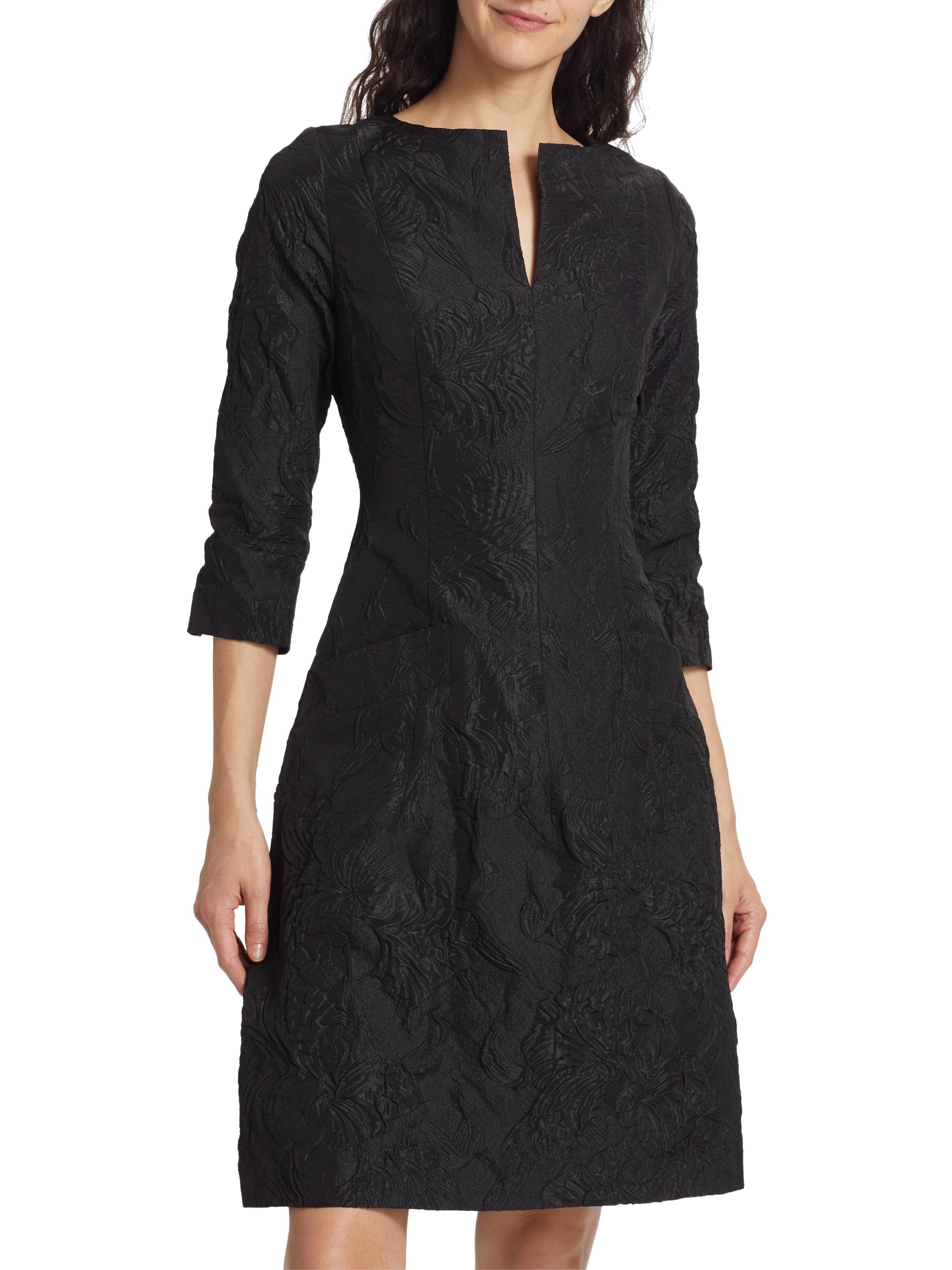 Oscar de la Renta Flared Cloqu Knee-Length Dress | Saks Fifth Avenue