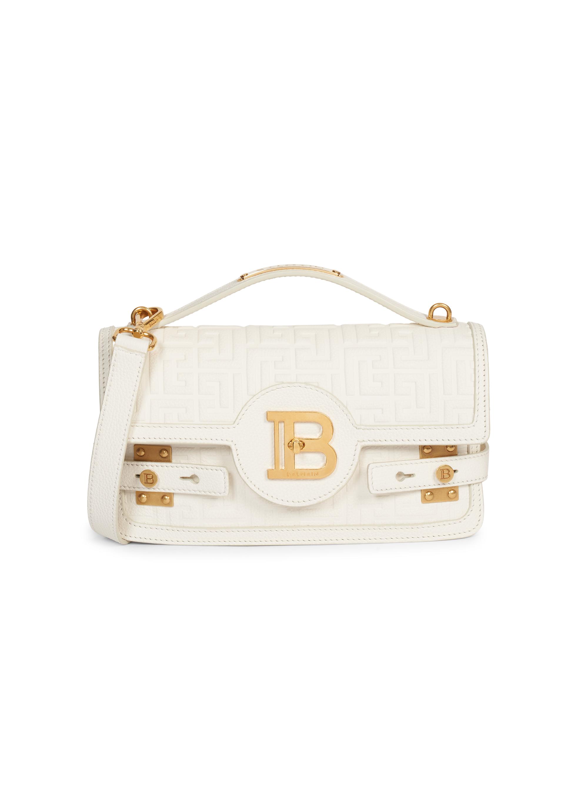 Balmain Women's B-Buzz 24 Monogram-Embossed Leather Shoulder Bag - Cream