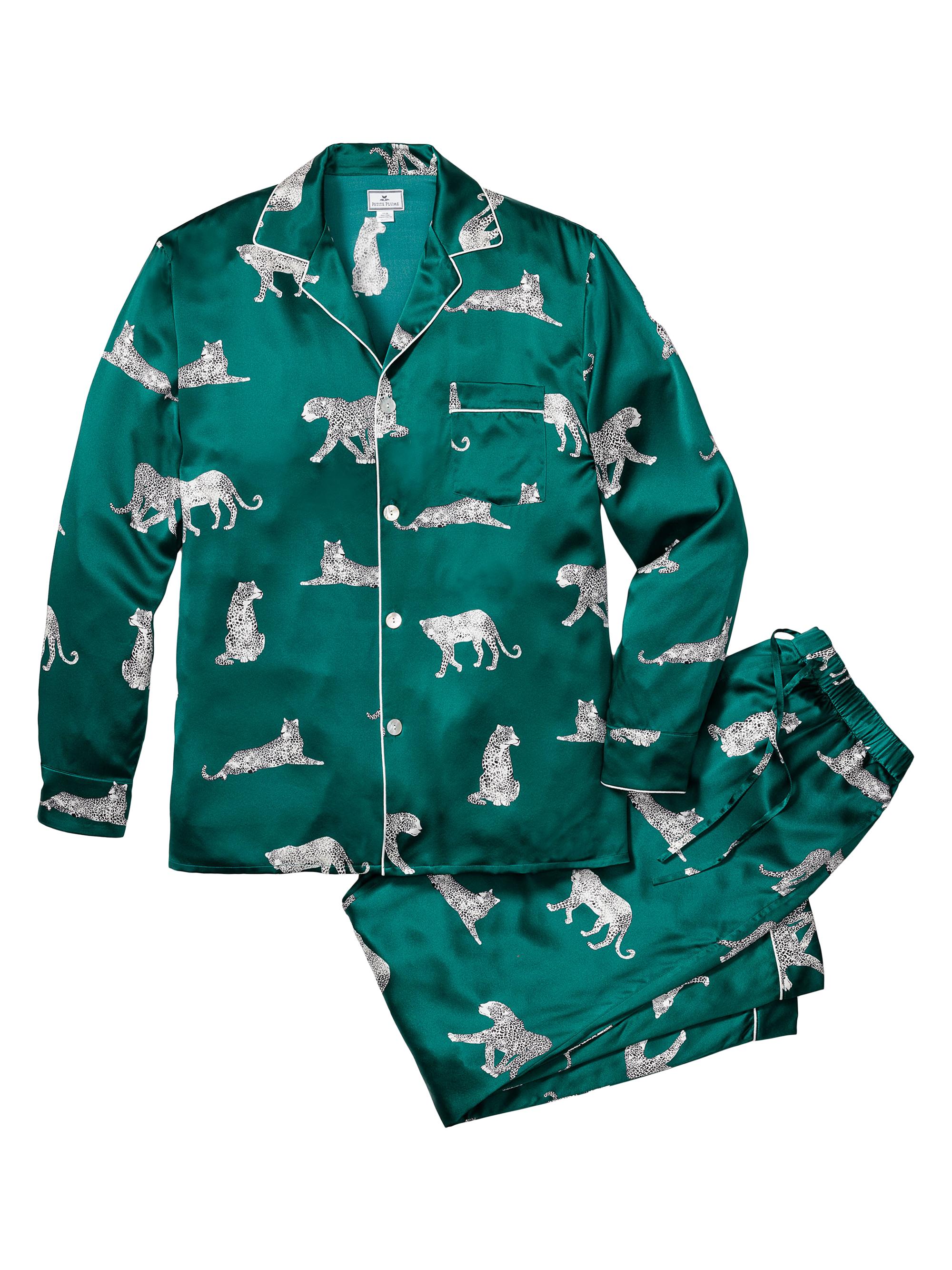 Petite Plume Men's Silk Panthere De Nuit Pajamas - Navy