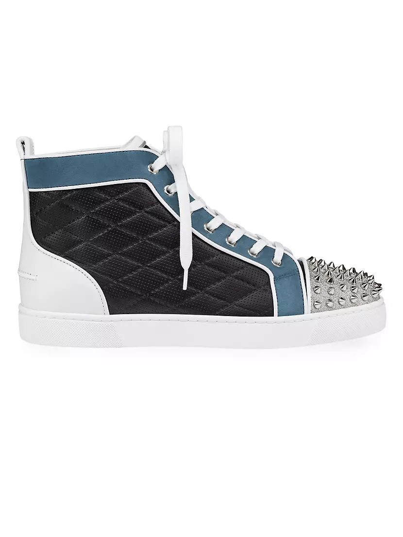 Christian Louboutin Black Leather High Top Sneakers Spike Studs Classic 42