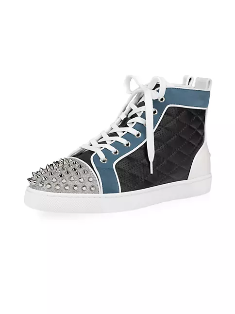 Christian Louboutin Leather Louis Spikes Lace Up High Top Sneakers