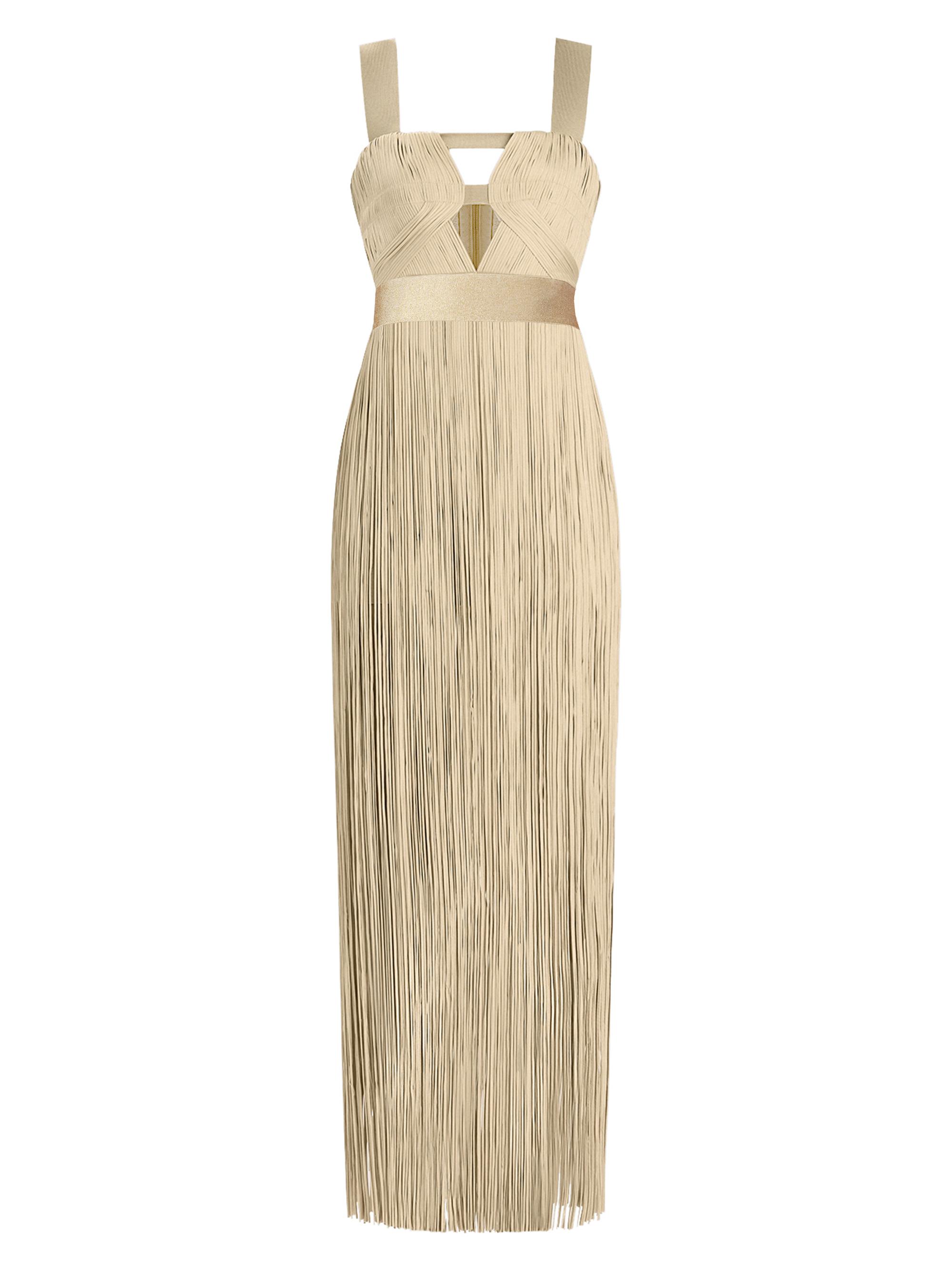 slim fit dress slacks Hervé Léger golden dress – Les Merveilles De Babellou main image 1