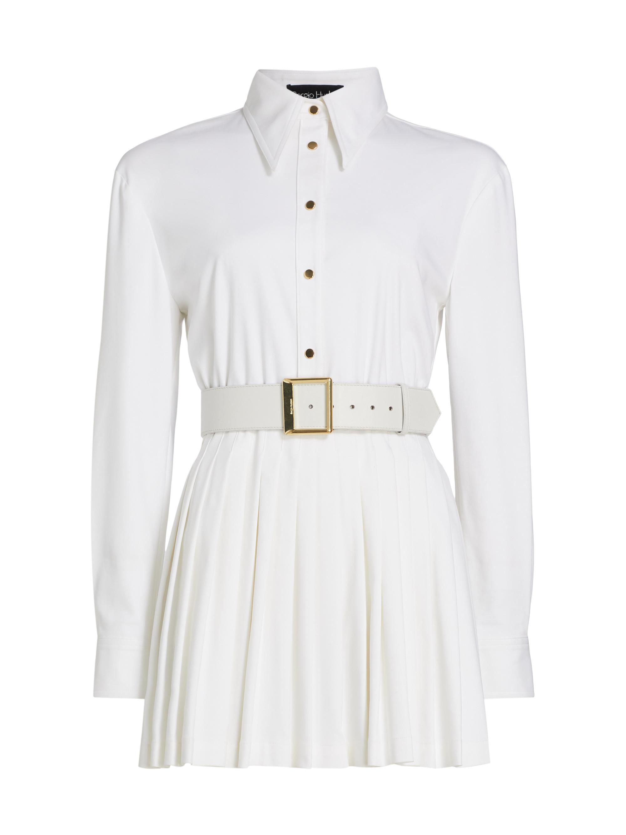 Sergio Hudson Women's Belted Pleated Mini Shirtdress - White