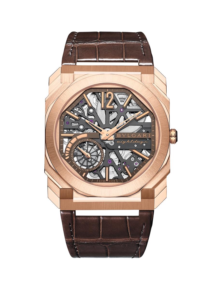 BVLGARI Octo Finissimo 18K Rose Gold & Alligator Leather Skeleton