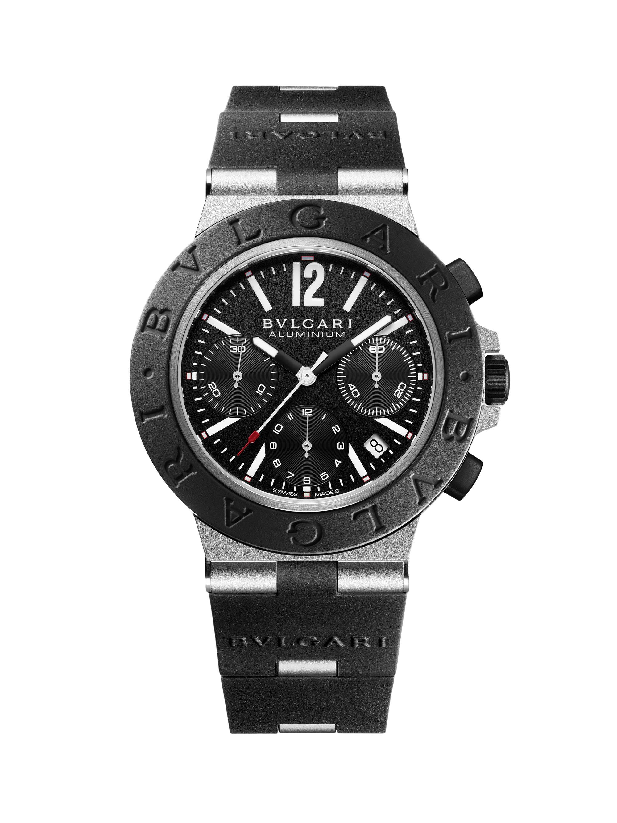 BVLGARI Black Aluminium-Titanium & Rubber Chronograph Bracelet