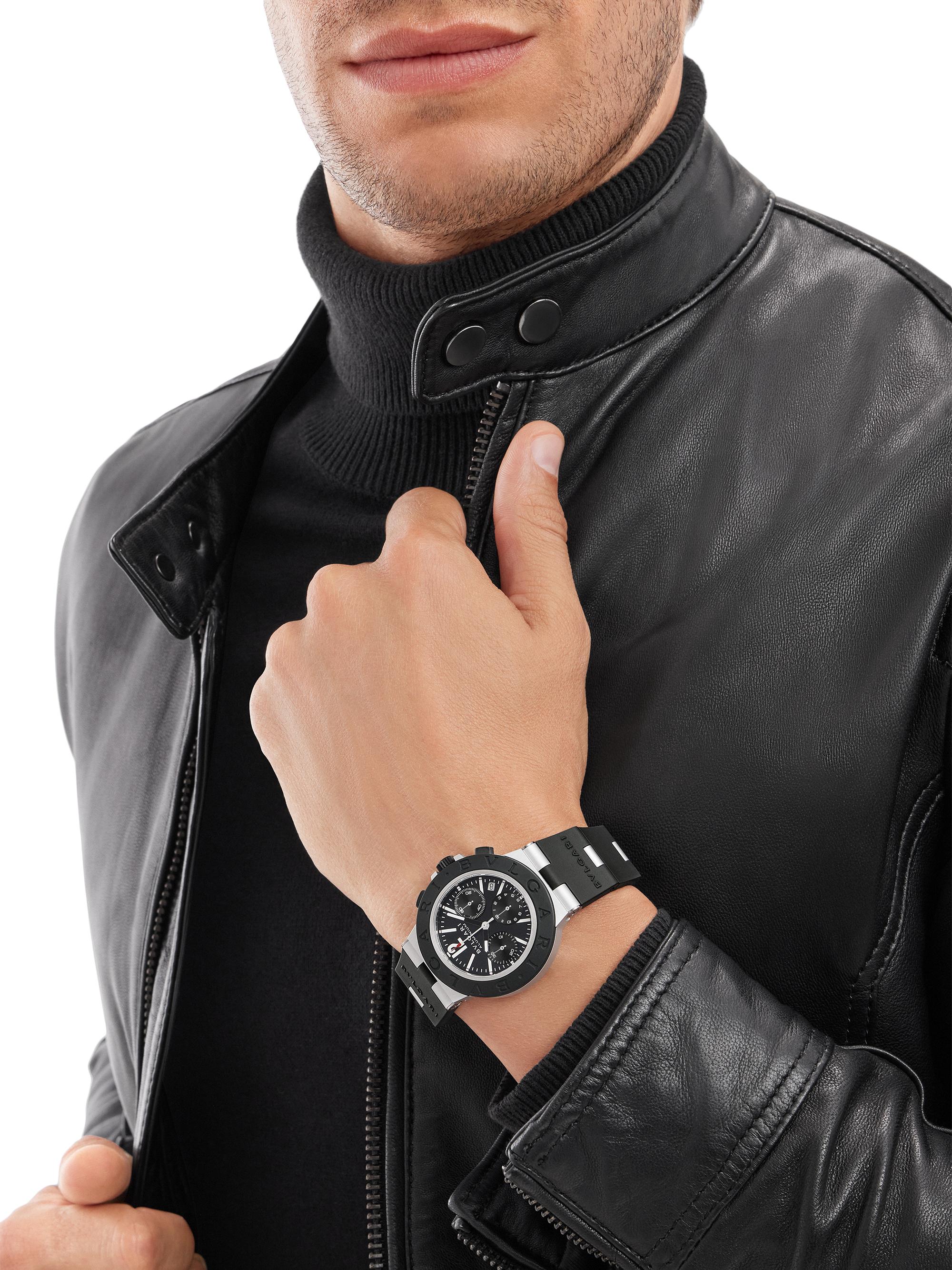 BVLGARI Black Aluminium-Titanium & Rubber Chronograph Bracelet