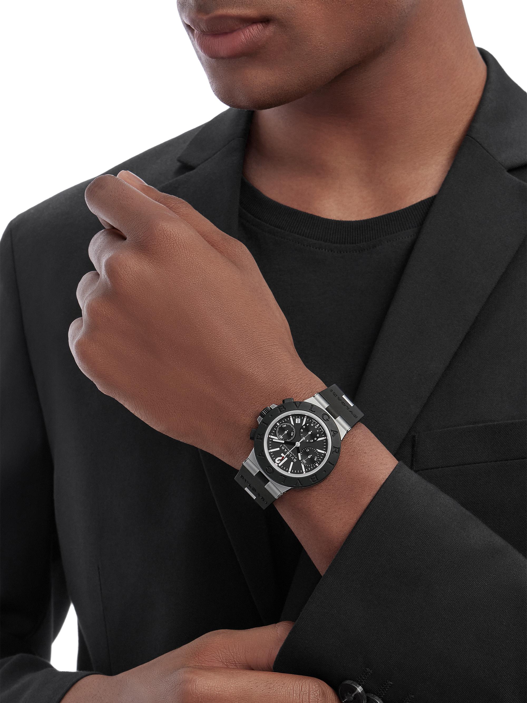 BVLGARI Black Aluminium-Titanium & Rubber Chronograph Bracelet