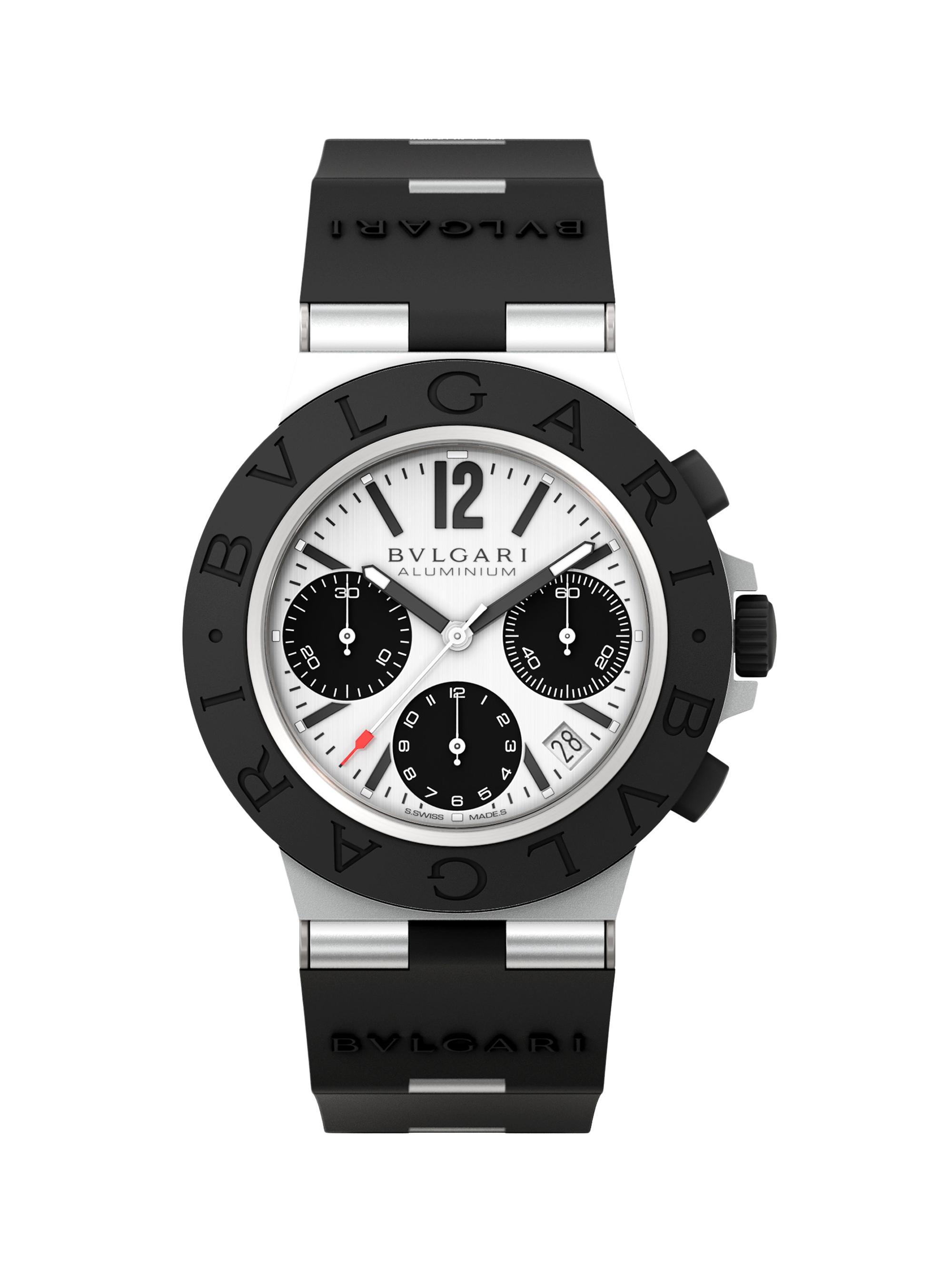 BVLGARI Men's Two-Tone Aluminium-Titanium & Rubber Chronograph Bracelet Watch - Black