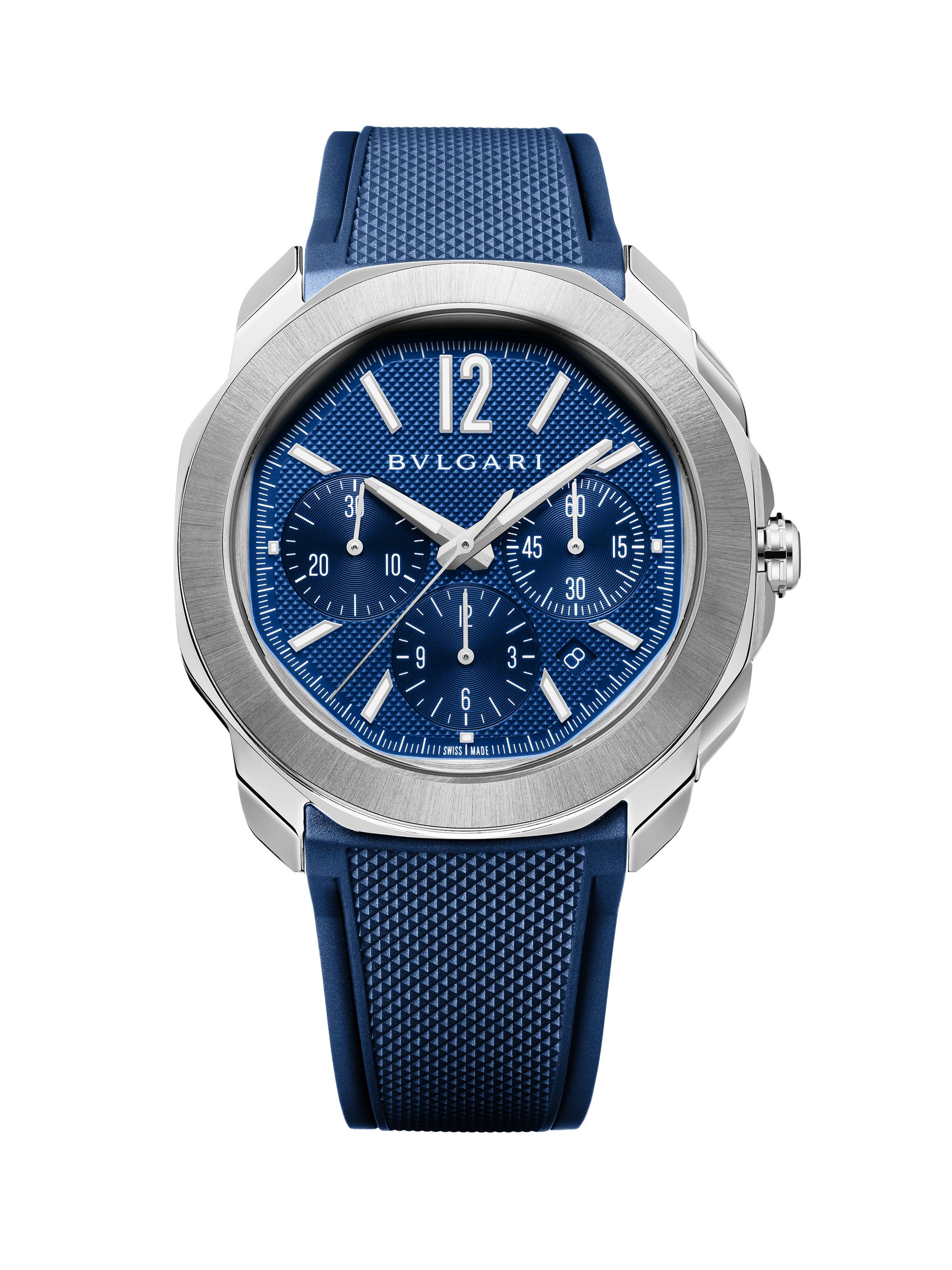 BVLGARI Men's Octo Roma Stainless Steel & Rubber Chronograph Watch - Blue