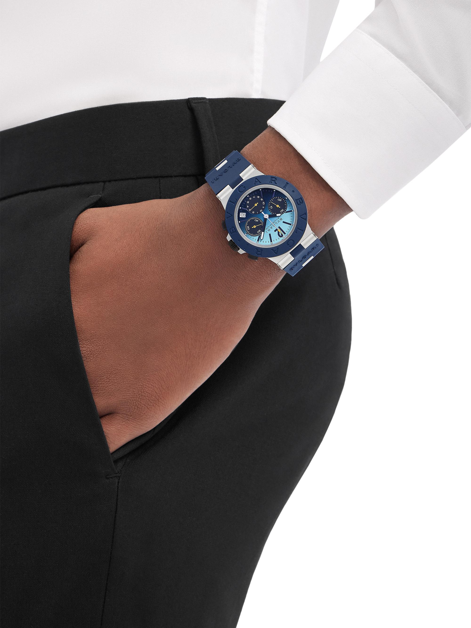 BVLGARI シルバーブレスレット ダークブルー BVLGARI Aluminum, Titanium & Rubber Strap Watch/40MM | Saks Fifth