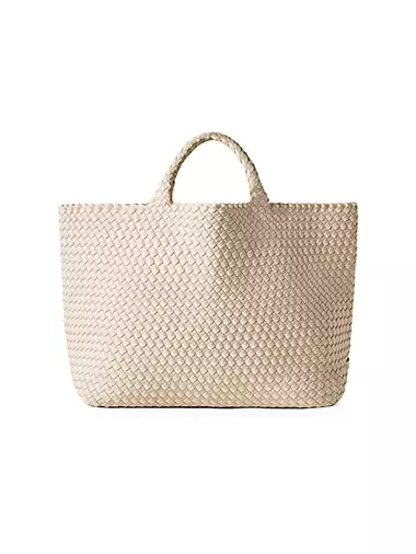 Saks Fifth Avenue Woven Cream and Navy Blue Tote Bag / New