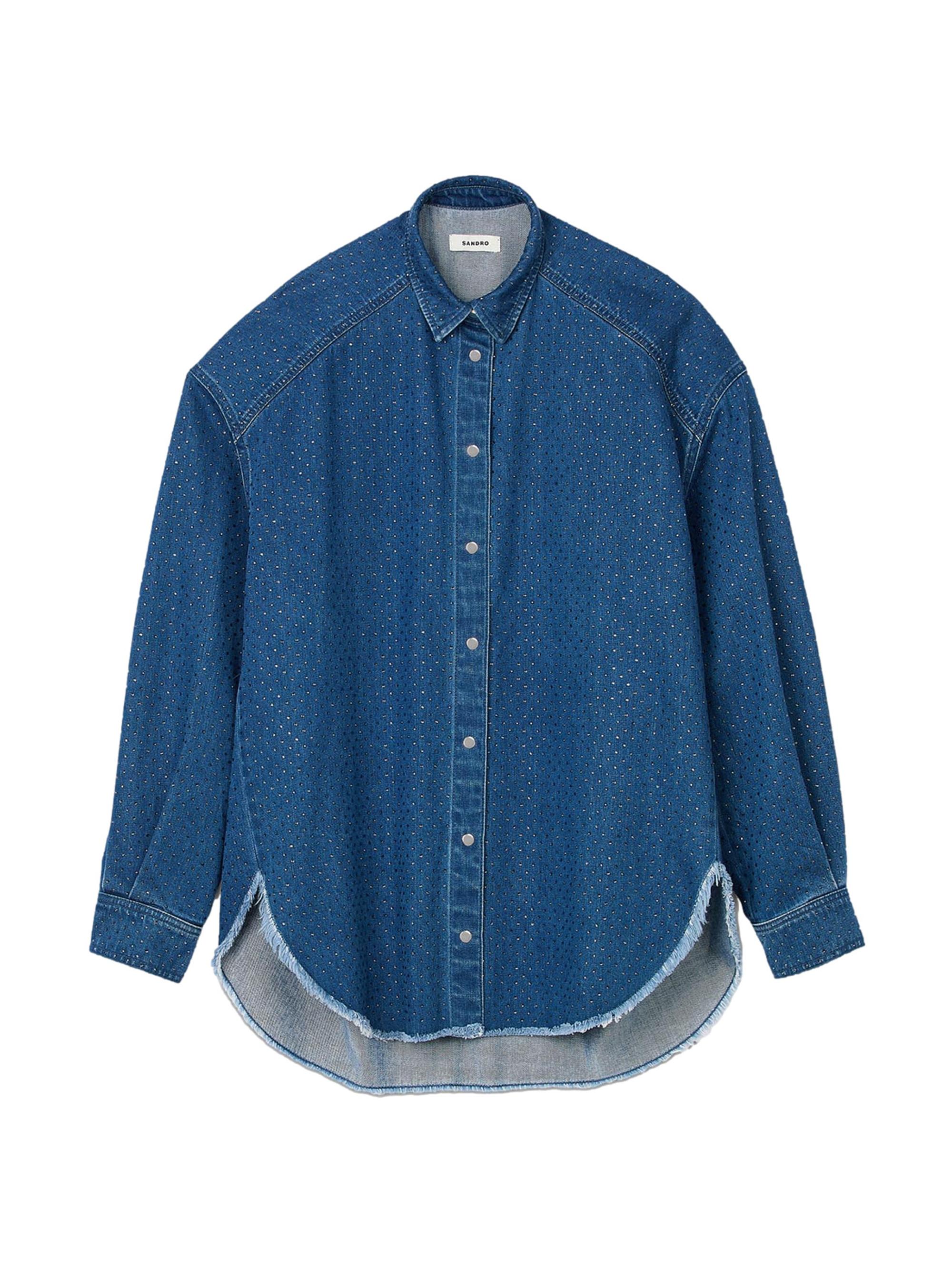 Sandro Women's Denim Shirt with Rhinestones - Blue