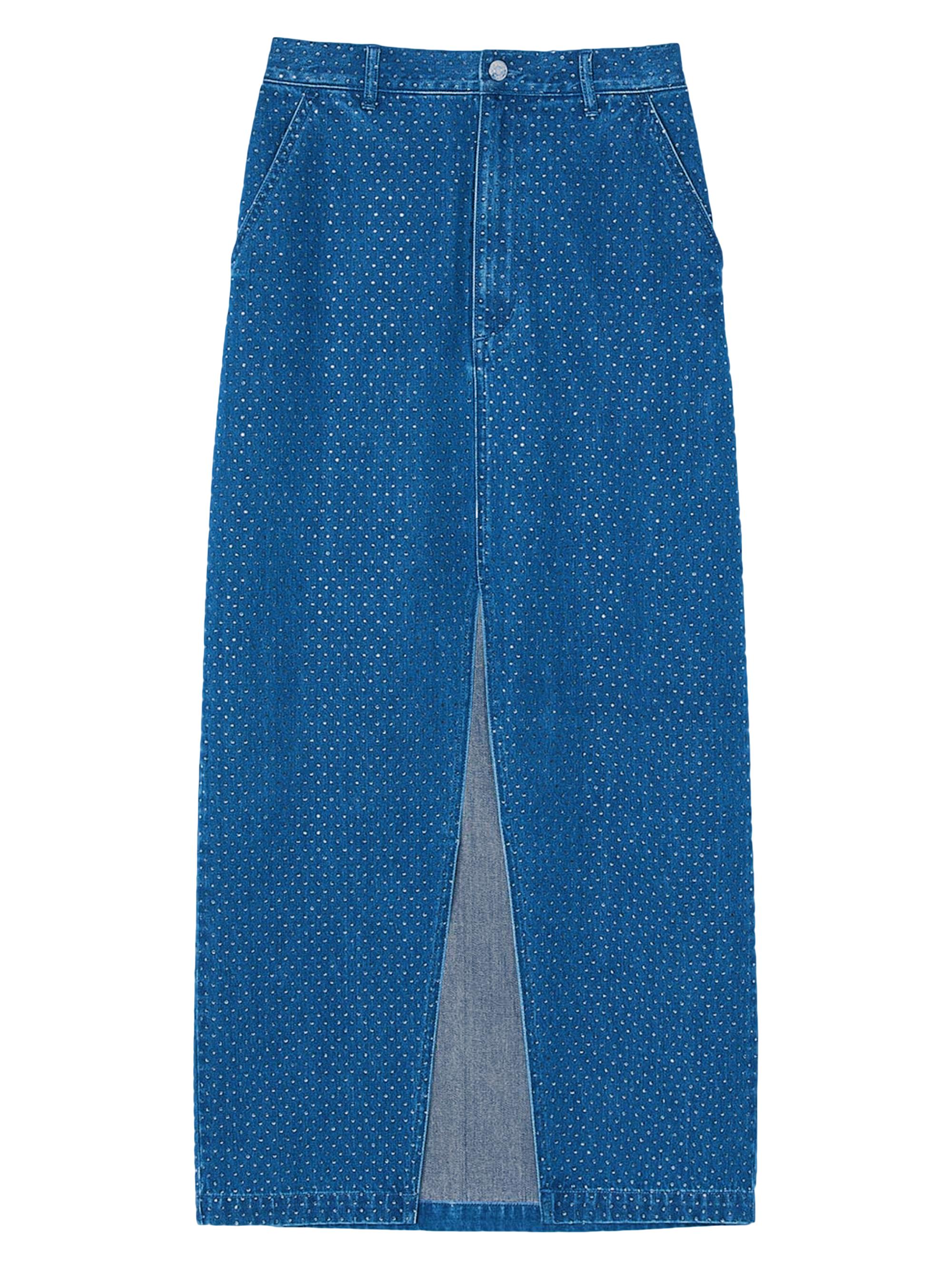 Sandro Women's Rhinestone Denim Midi Skirt - Blue