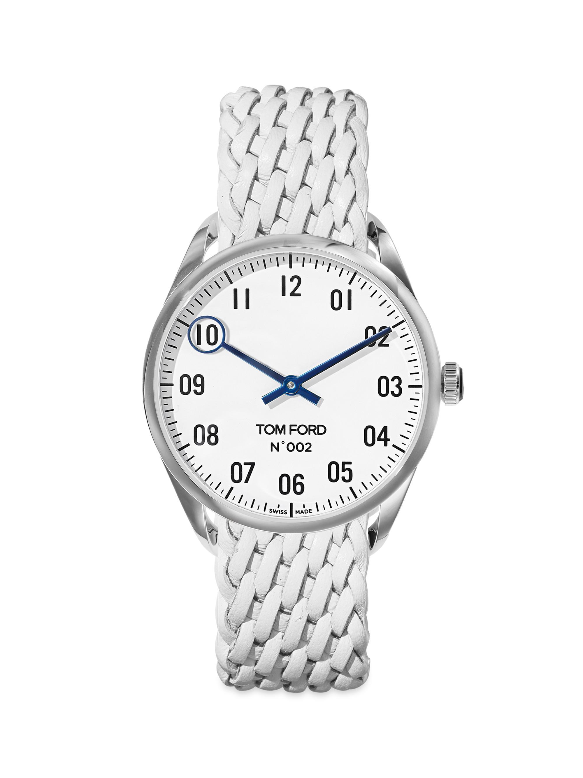 TOM FORD Men's 002 Stainless Steel & Leather Strap Watch - White