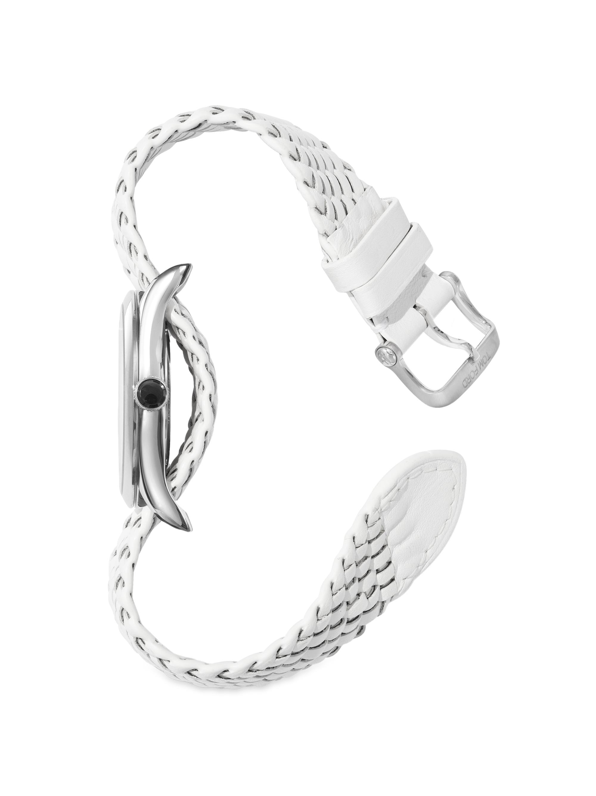 TOM FORD 002 Stainless Steel & Leather Strap Watch | Saks Fifth Avenue