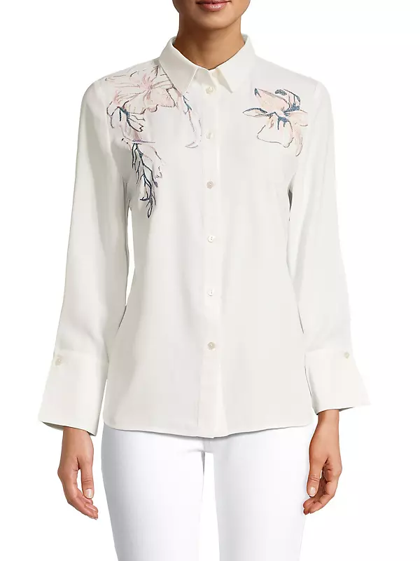 Floral Embroidered Crepe De Chine Blouse