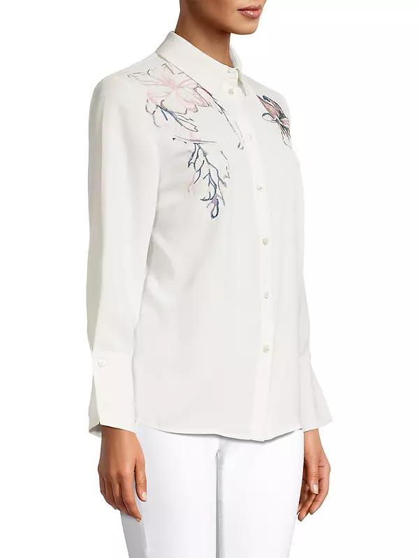 Floral Embroidered Crepe De Chine Blouse