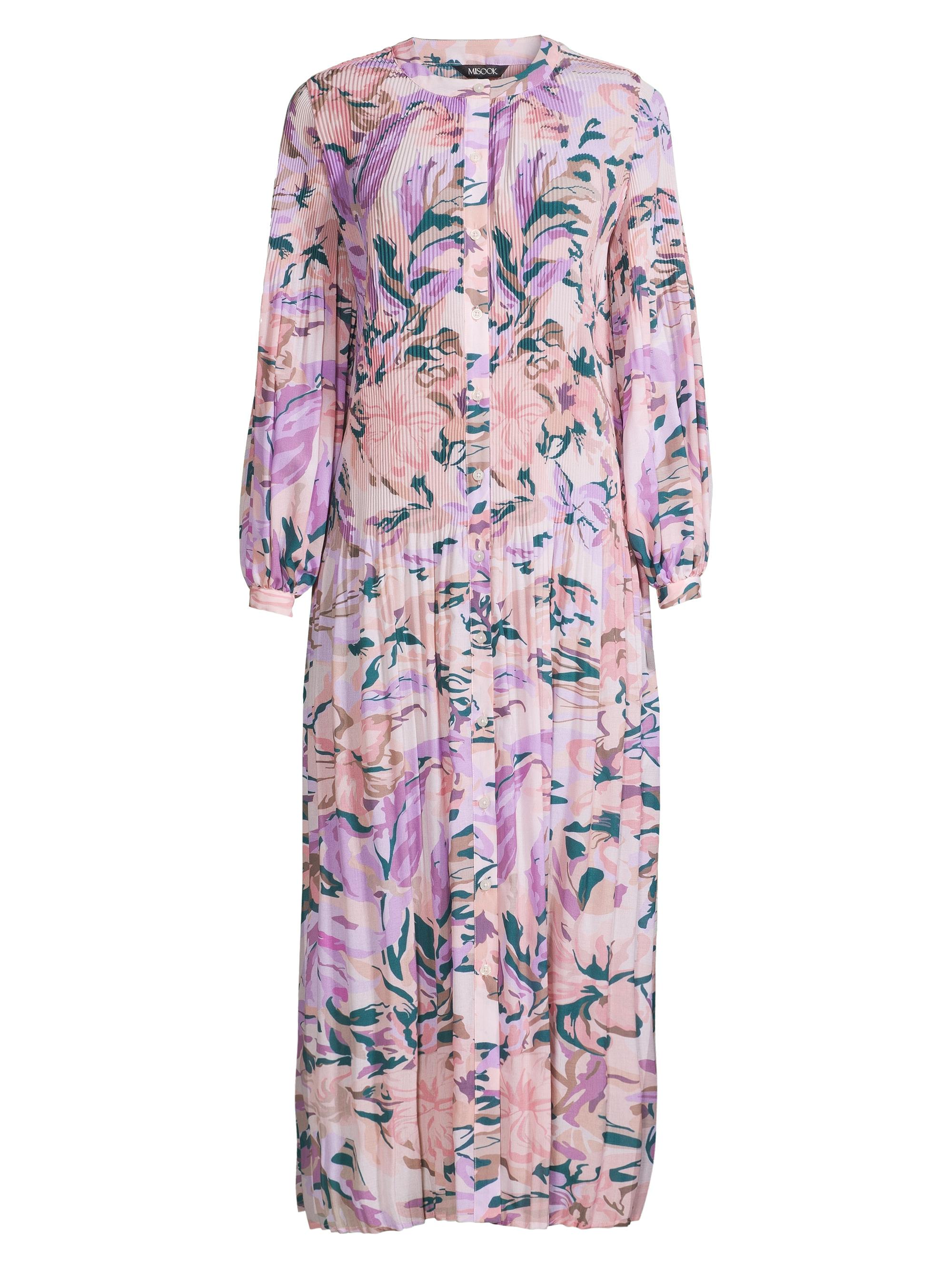 Misook Women's Floral Drop-Waist Pleated Maxi Dress