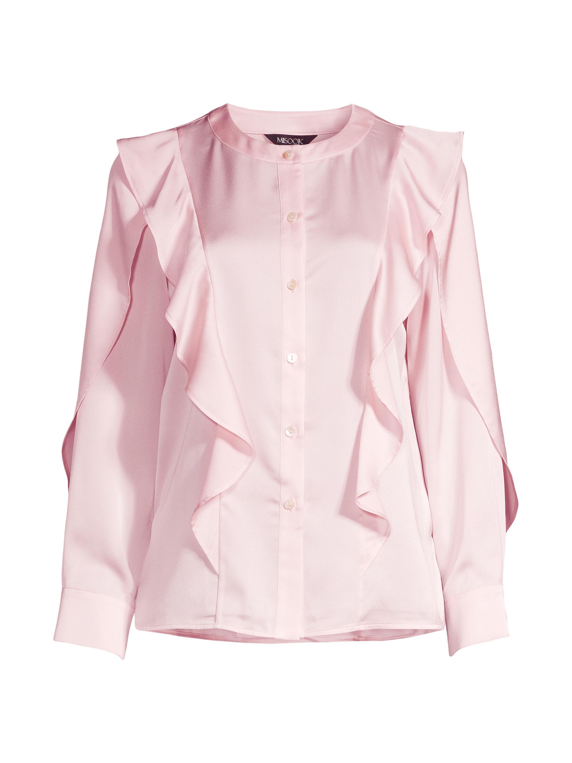 Misook Women's Ruffle-Embellished Satin Blouse - Rose Petal