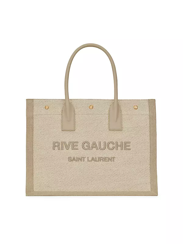 Saint Laurent Linen Rive Gauche Small Tote Bag