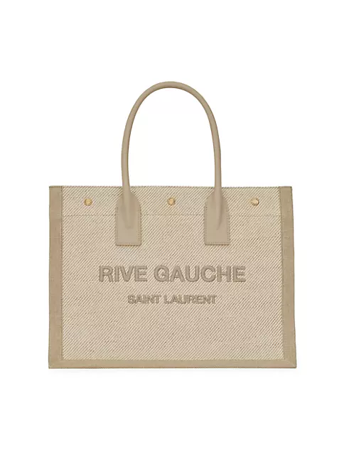 Saint Laurent Small Rive Gauche Raffia Tote Bag Black/White