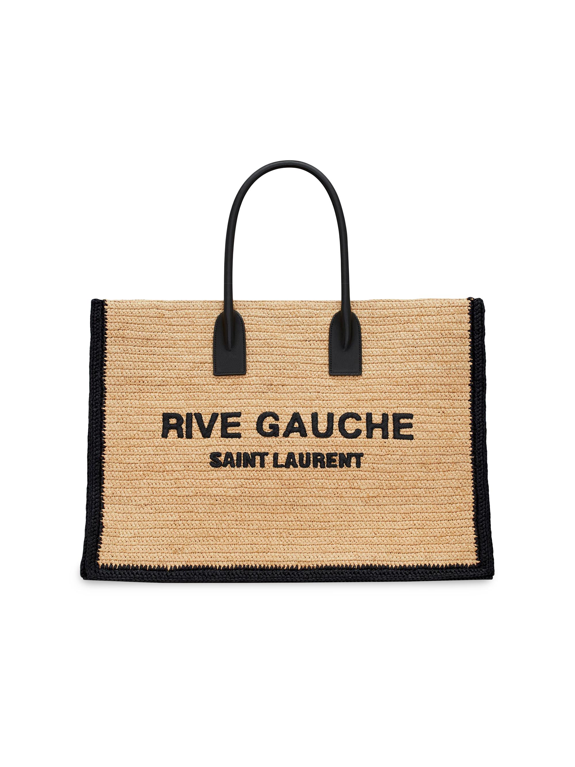 Saint Laurent Women's Rive Gauche Tote Bag in Raffia And Leather - Beige Naturel