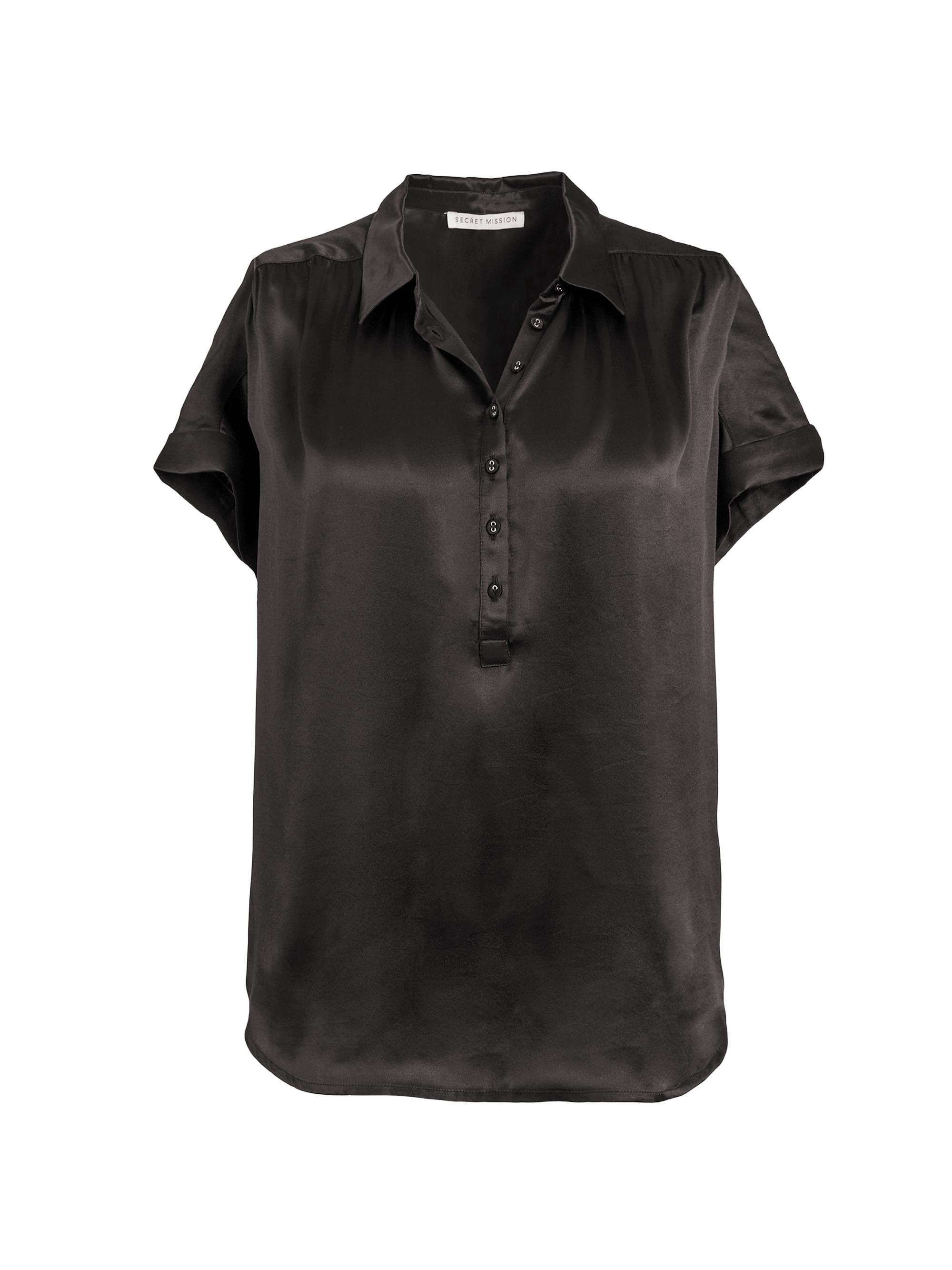 Secret Mission Women's Peggy Short-Sleeve Silk Blouse - Black