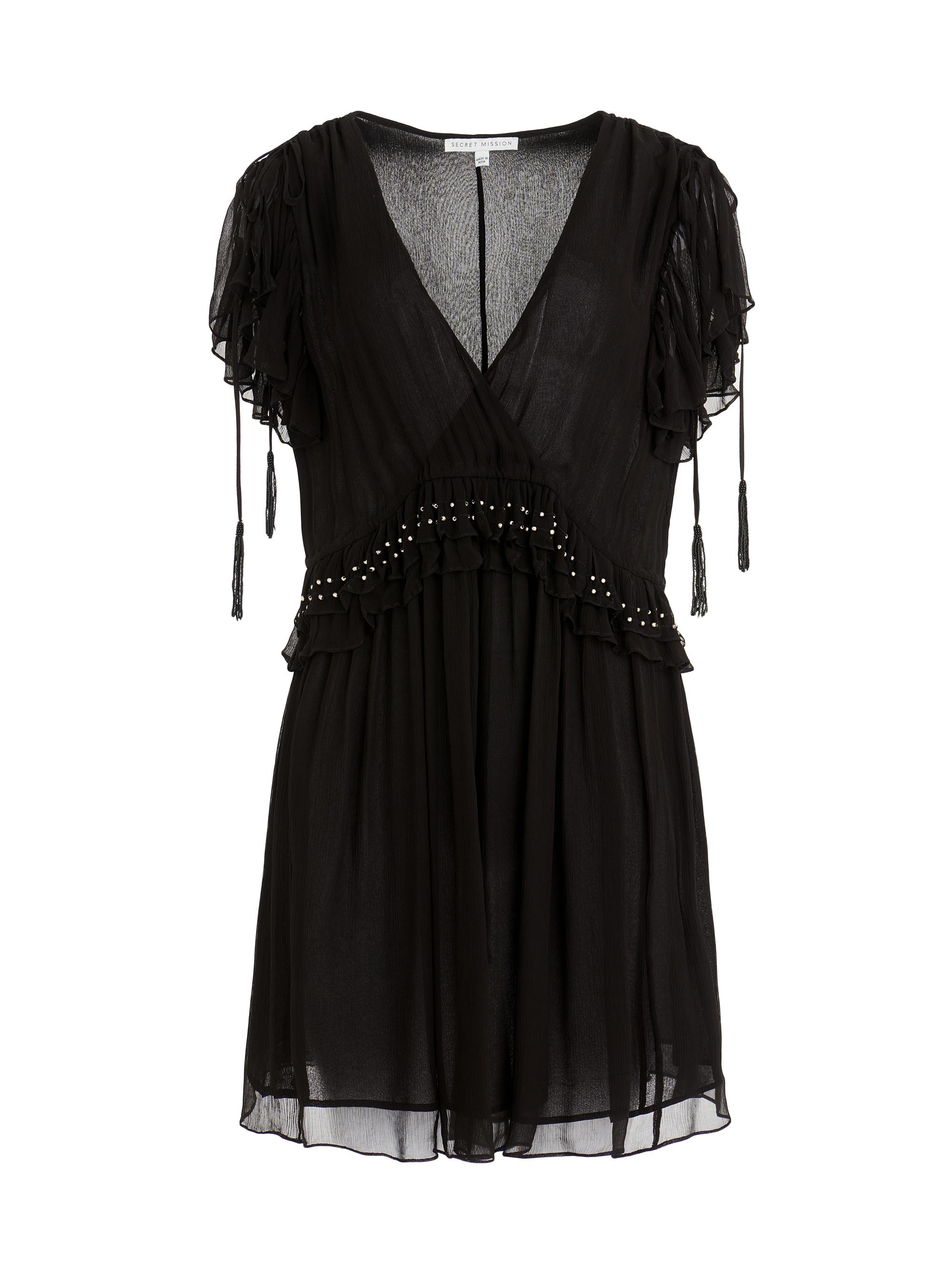 Secret Mission Women's Camille V-Neck Chiffon Minidress - Black