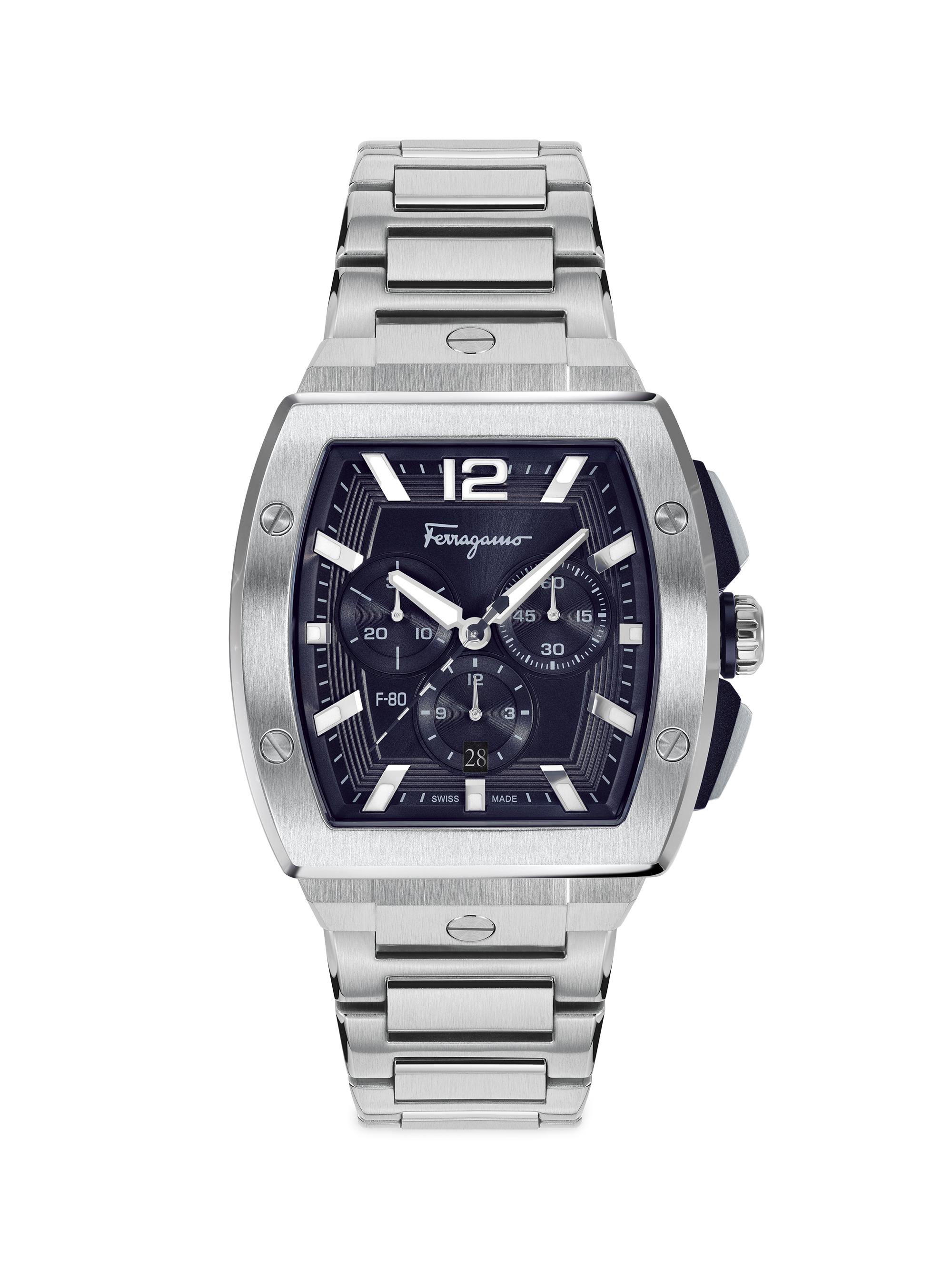 FERRAGAMO F-80 Tonneau Stainless Steel Chronograph Watch | Saks
