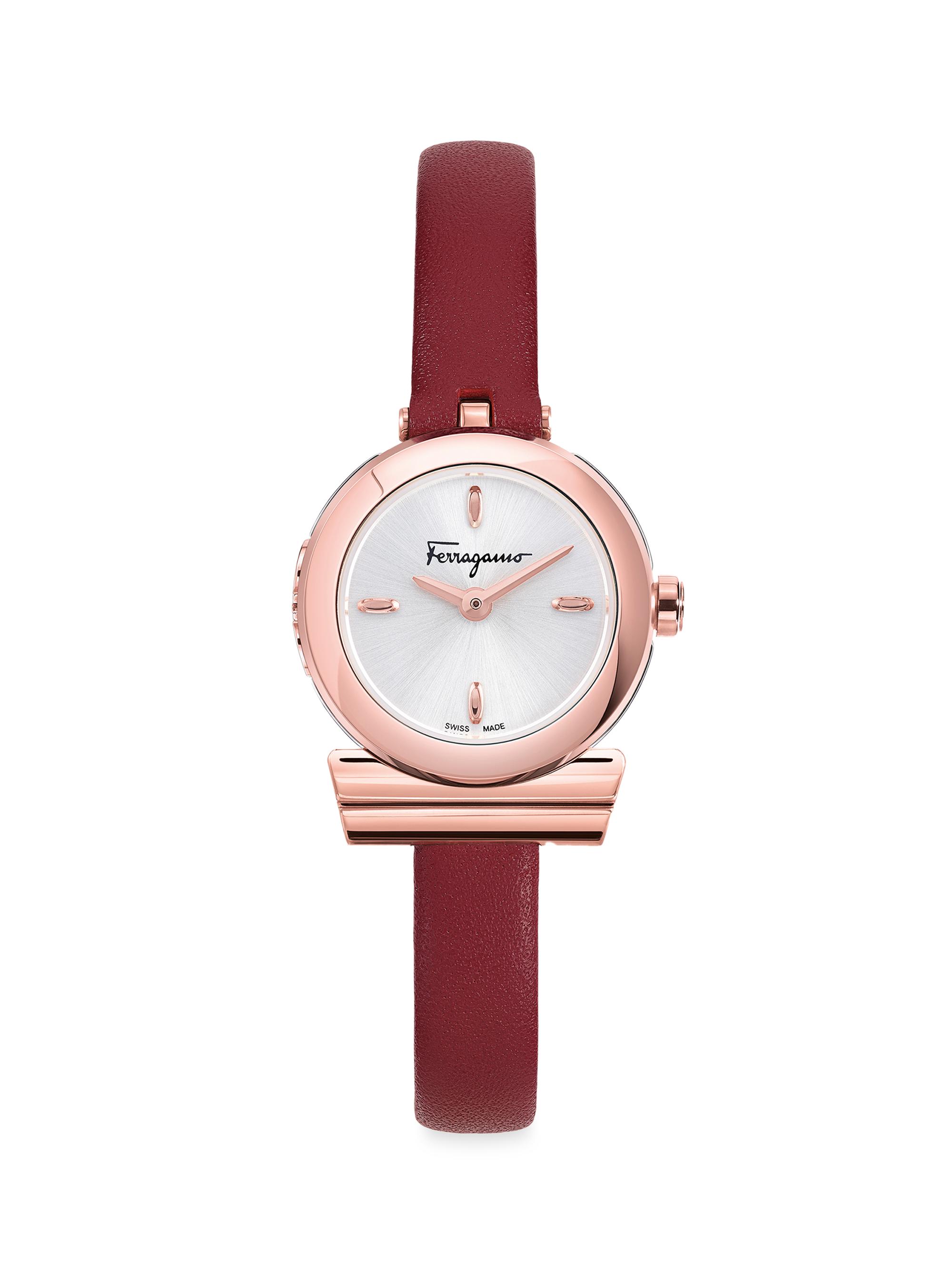 FERRAGAMO Women's Gancino Leather Watch - Rose Gold