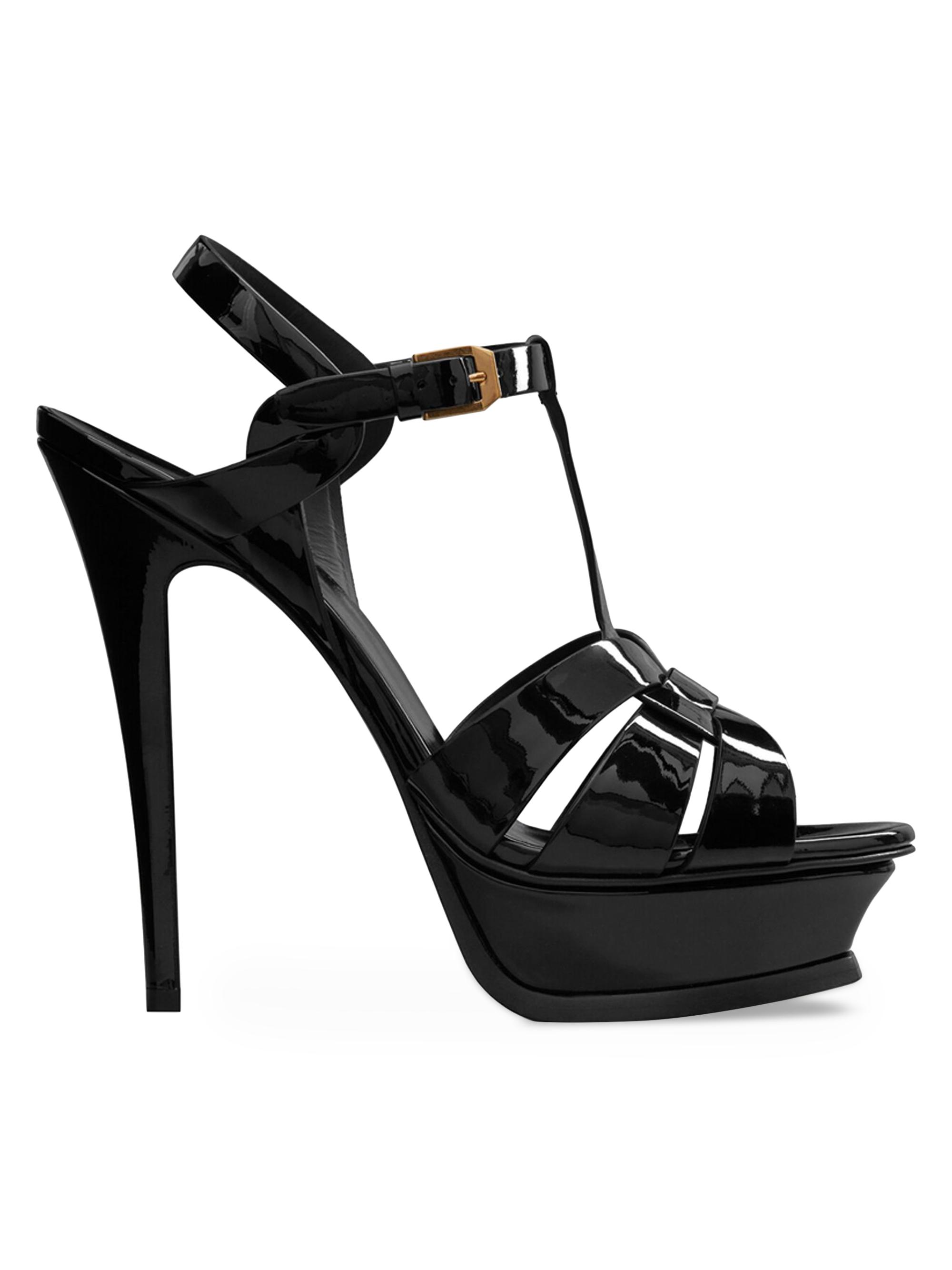 Saint Laurent Women's Tribute Platform Sandals in Patent Leather - Black