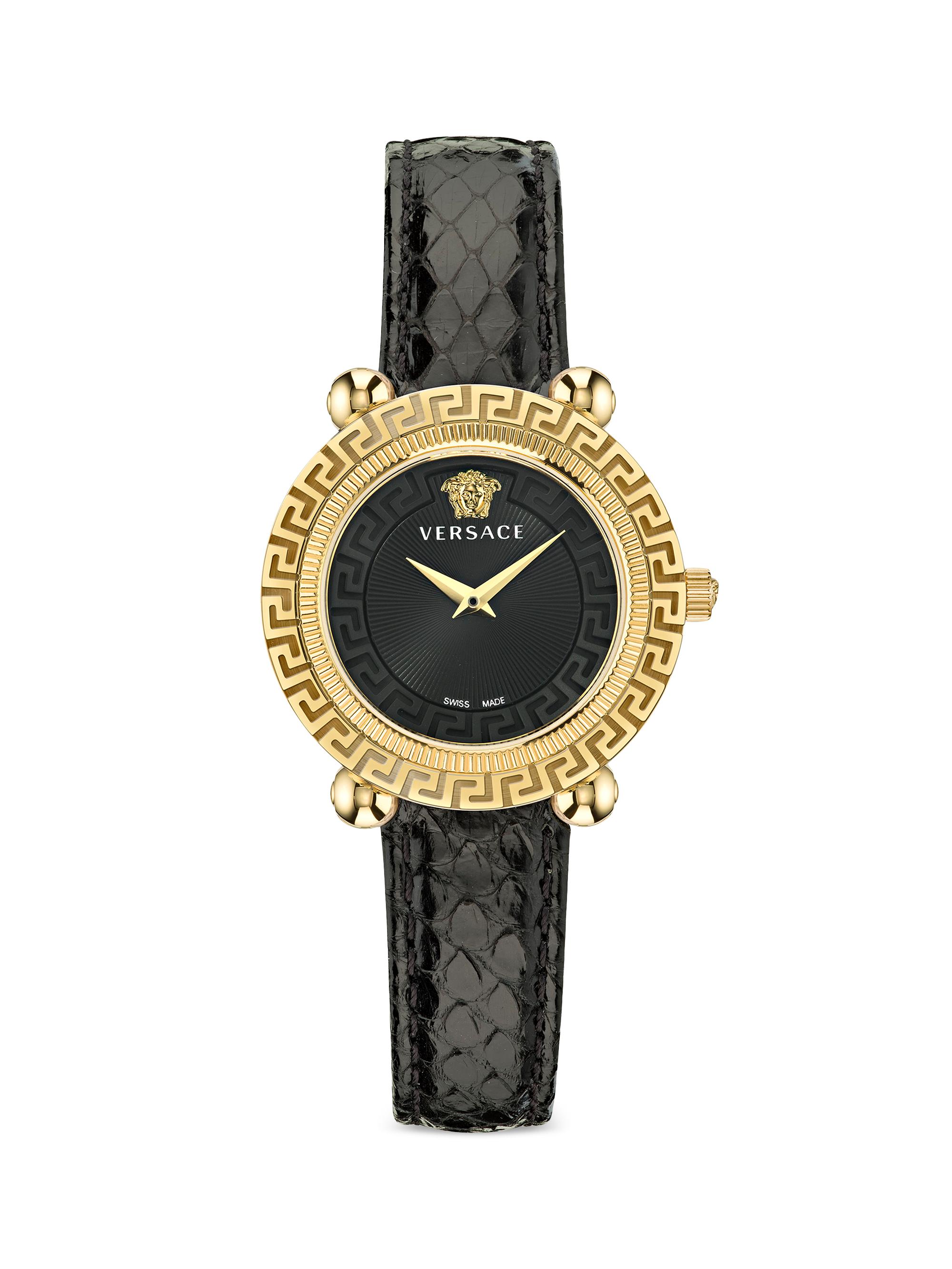 Versace Women's Greca Twist Goldtone Stainless Steel & Leather Watch - Black Gold