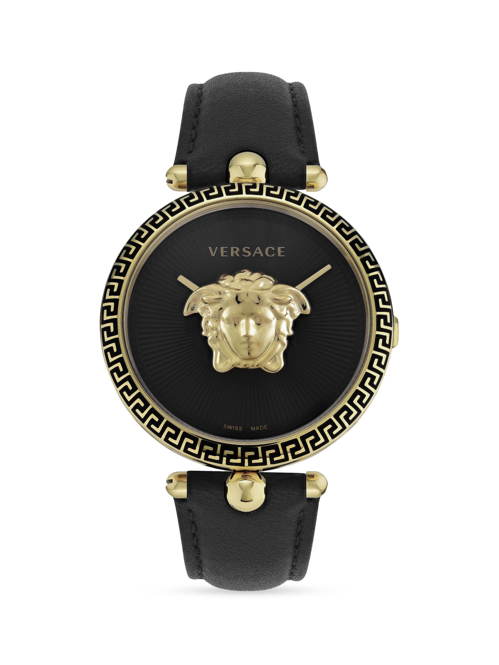 Versace Women's Palazzo Empire Goldtone Stainless Steel & Leather Watch - Black Gold