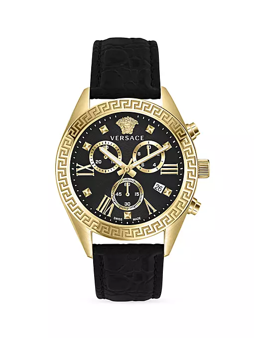 Versace - Greca Chrono Goldtone Stainless Steel & Leather Watch