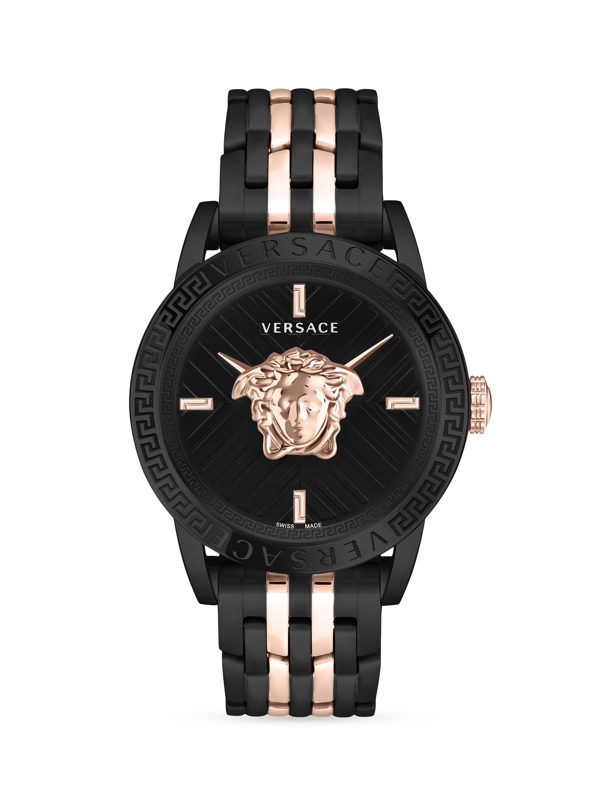 Versace Men's V-Code Black & Rose Goldtone Stainless Steel Watch - Black Rose Gold