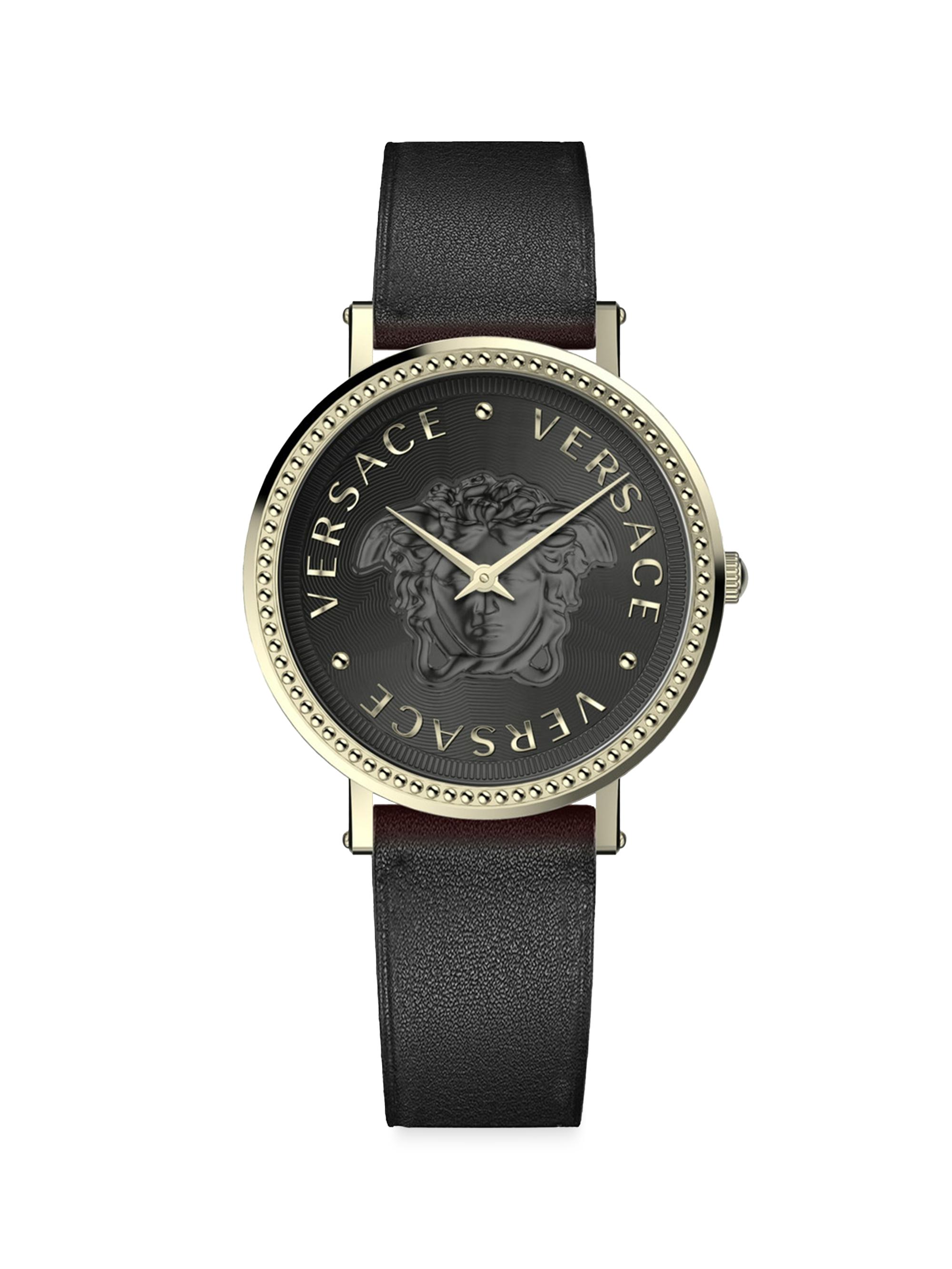 Versace Women's V-Dollar Goldtone Stainless Steel & Leather Watch - Black