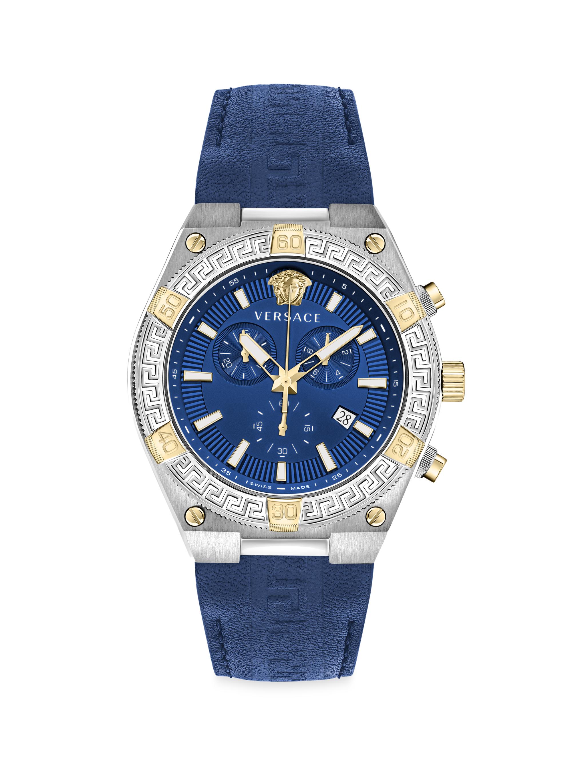 Versace Men's Unisex V-Sporty Greca Stainless Steel & Suede Watch - Blue