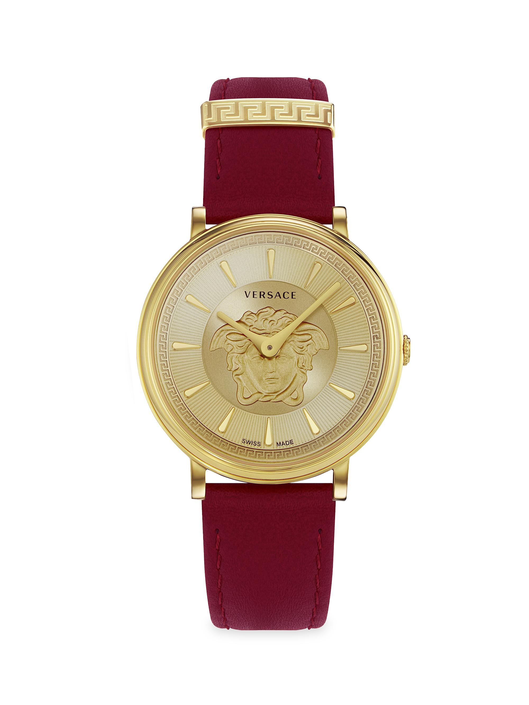 Versace Women's V-Circle Medusa Goldtone Stainless Steel & Leather Strap Watch - Yellow Gold
