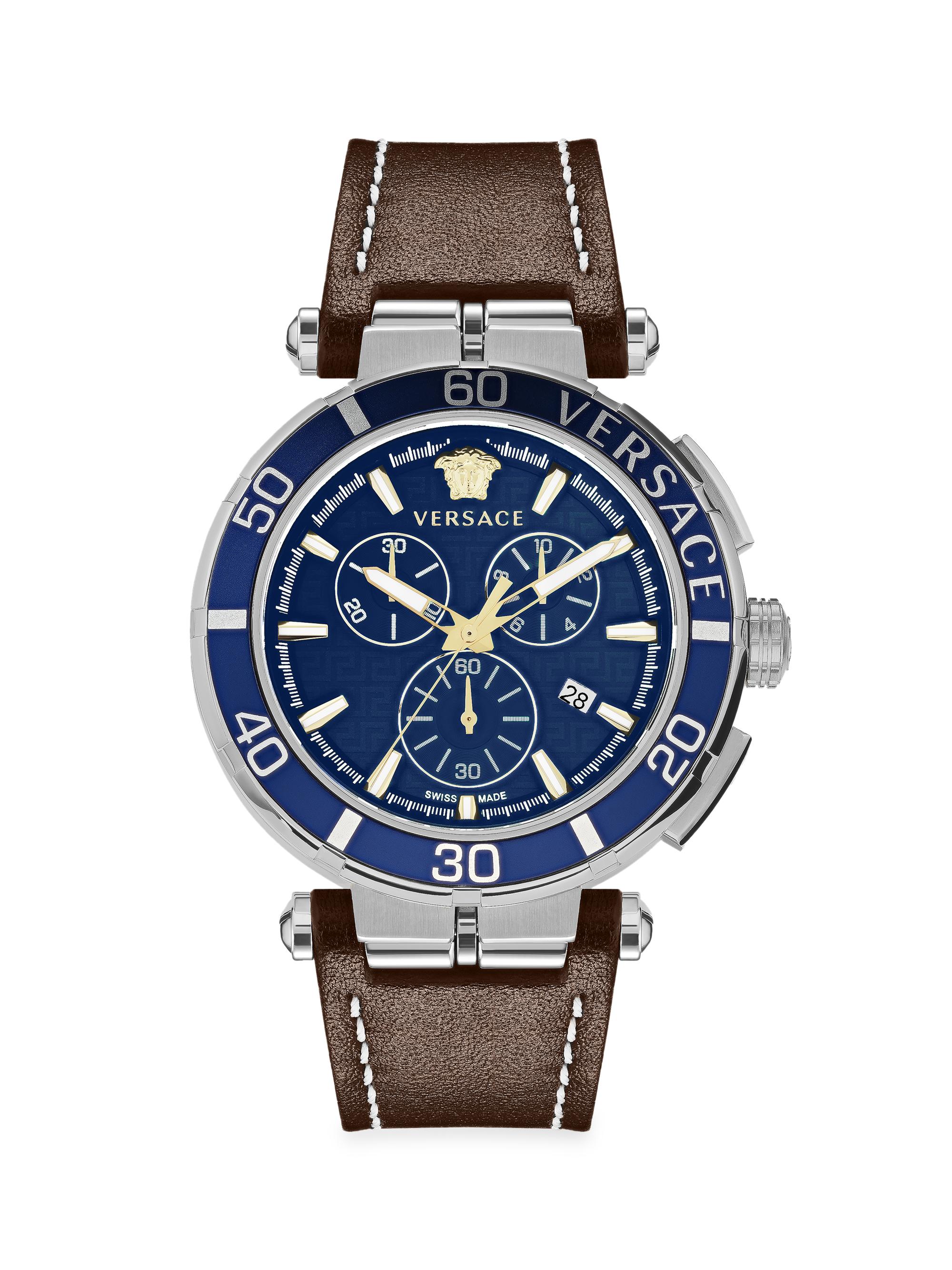 Versace Men's Unisex Greca Stainless Steel & Leather Chronograph Watch - Stainless Steel