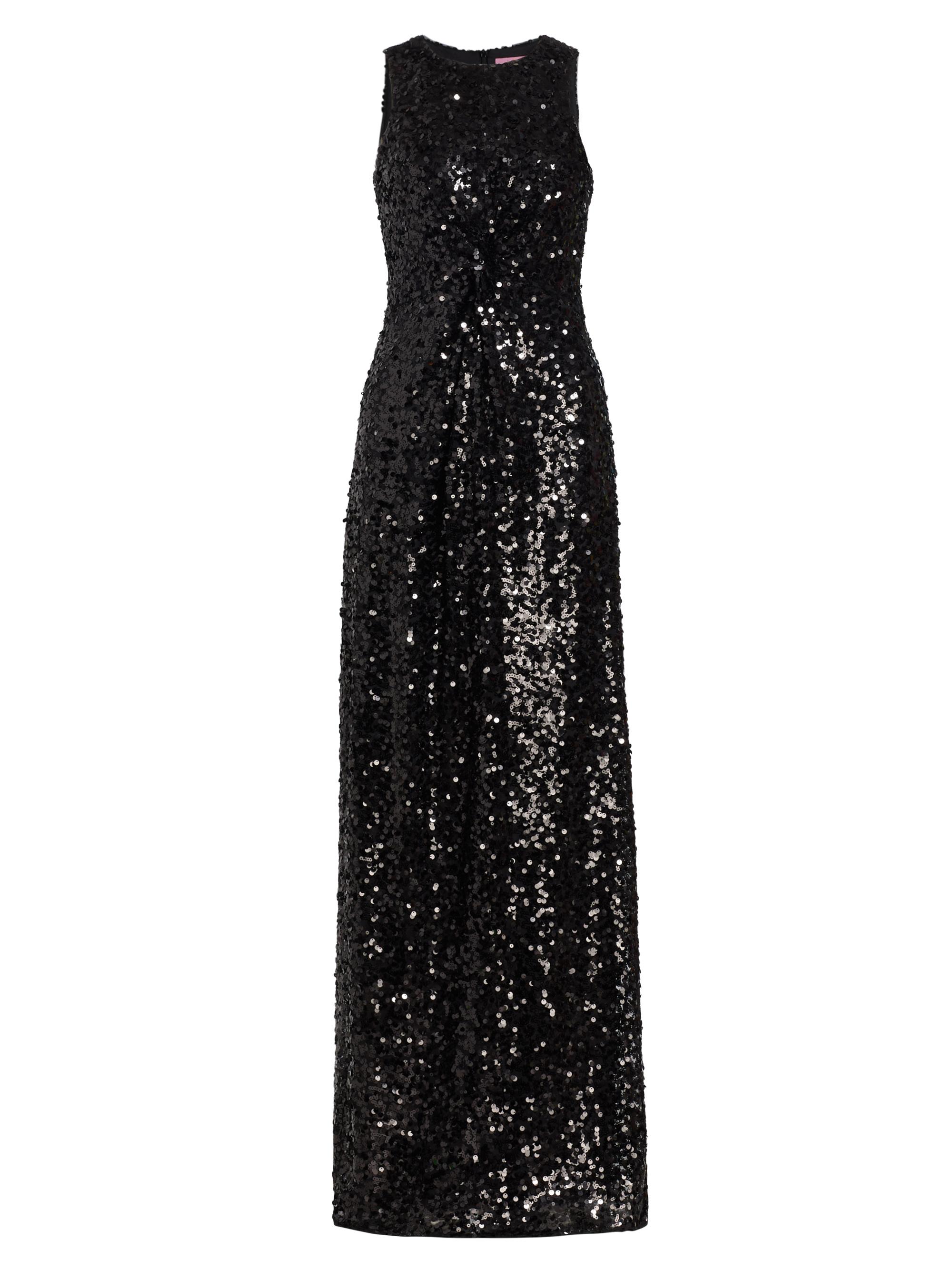 LDT Women's Sequined Twist-Front Racer Gown - Jet