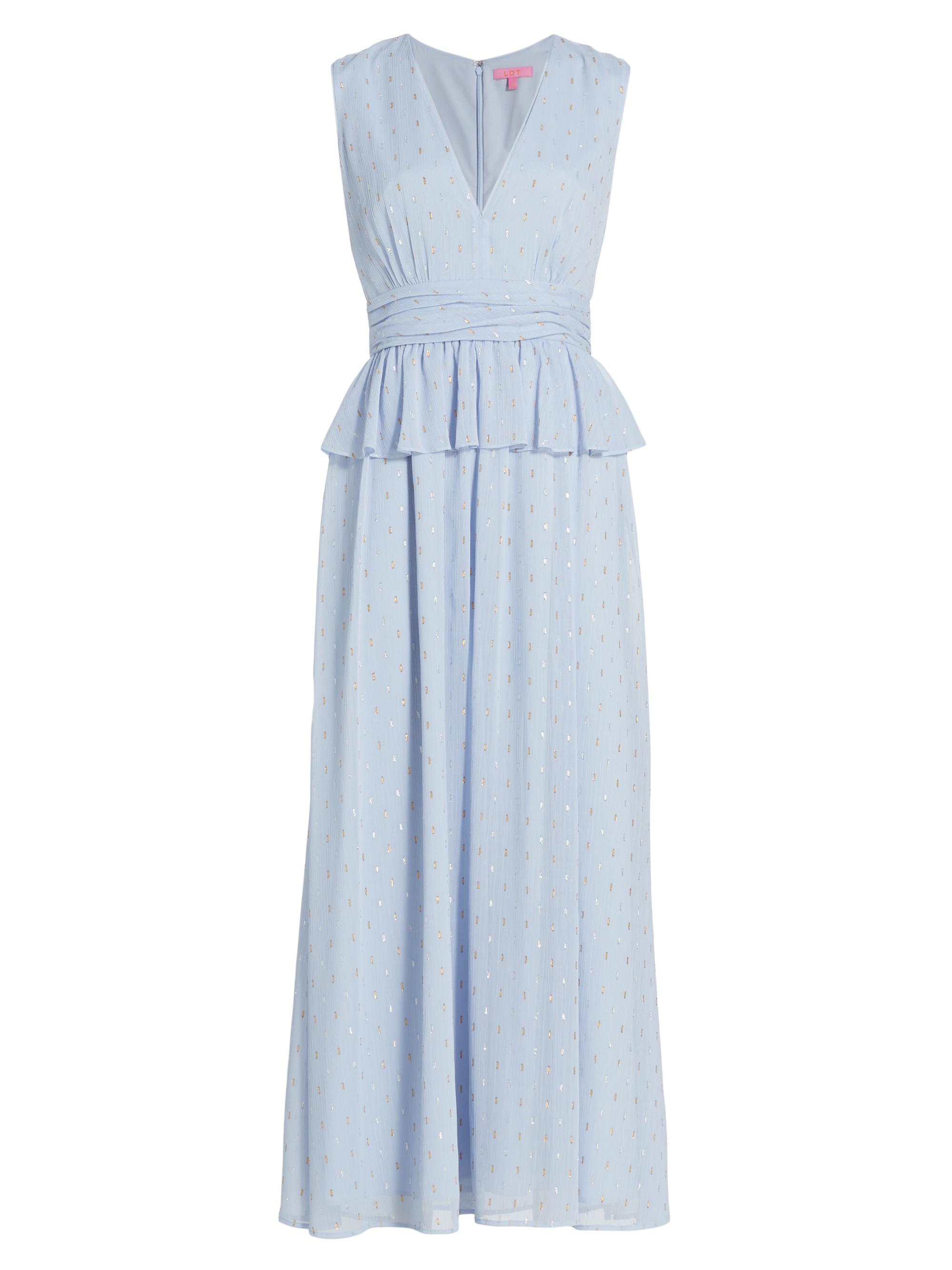 LDT Women's V-Neck Flounce Chiffon Gown - Bluebell