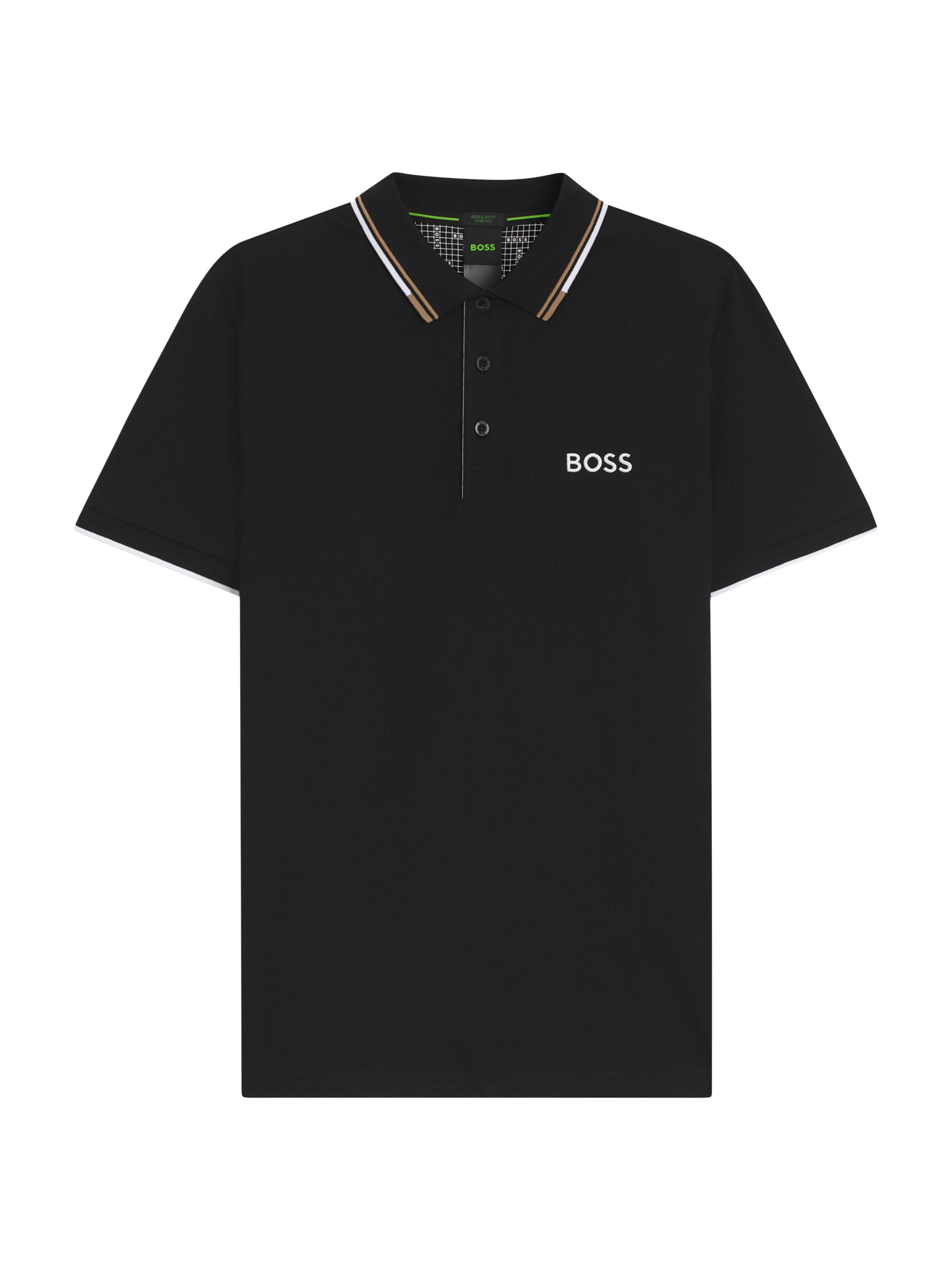BOSS Men's Cotton-Blend Polo Shirt with Contrast Logo - Black