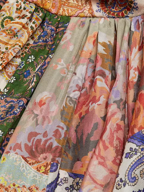 Zimmermann Devi Mixed Print Halter Neck Silk Dress in Patch Paisley