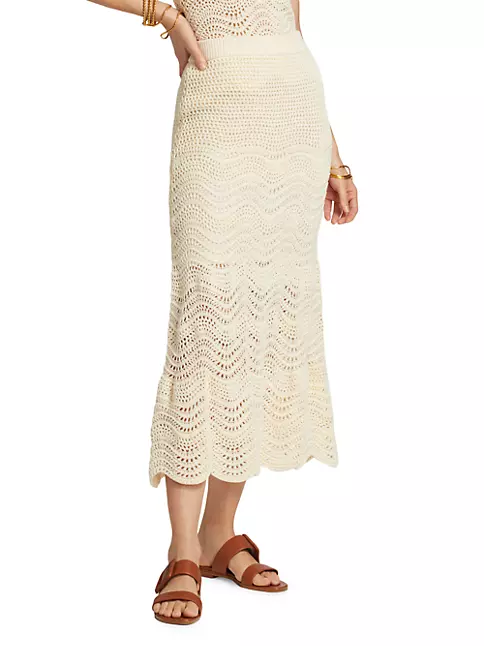 Zimmermann Women's Devi Crochet Midi-Skirt - Cream - Size 2