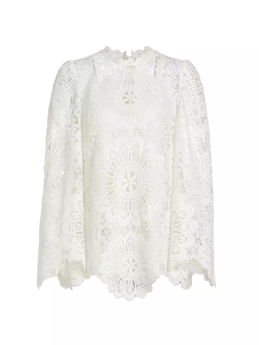 CHAPS Henley Neck Beaded Lace Trim White Pullover Shi… - Gem