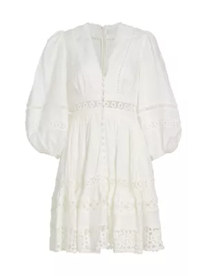 Shop Zimmermann Devi Lace-Trim Linen Minidress | Saks Fifth Avenue