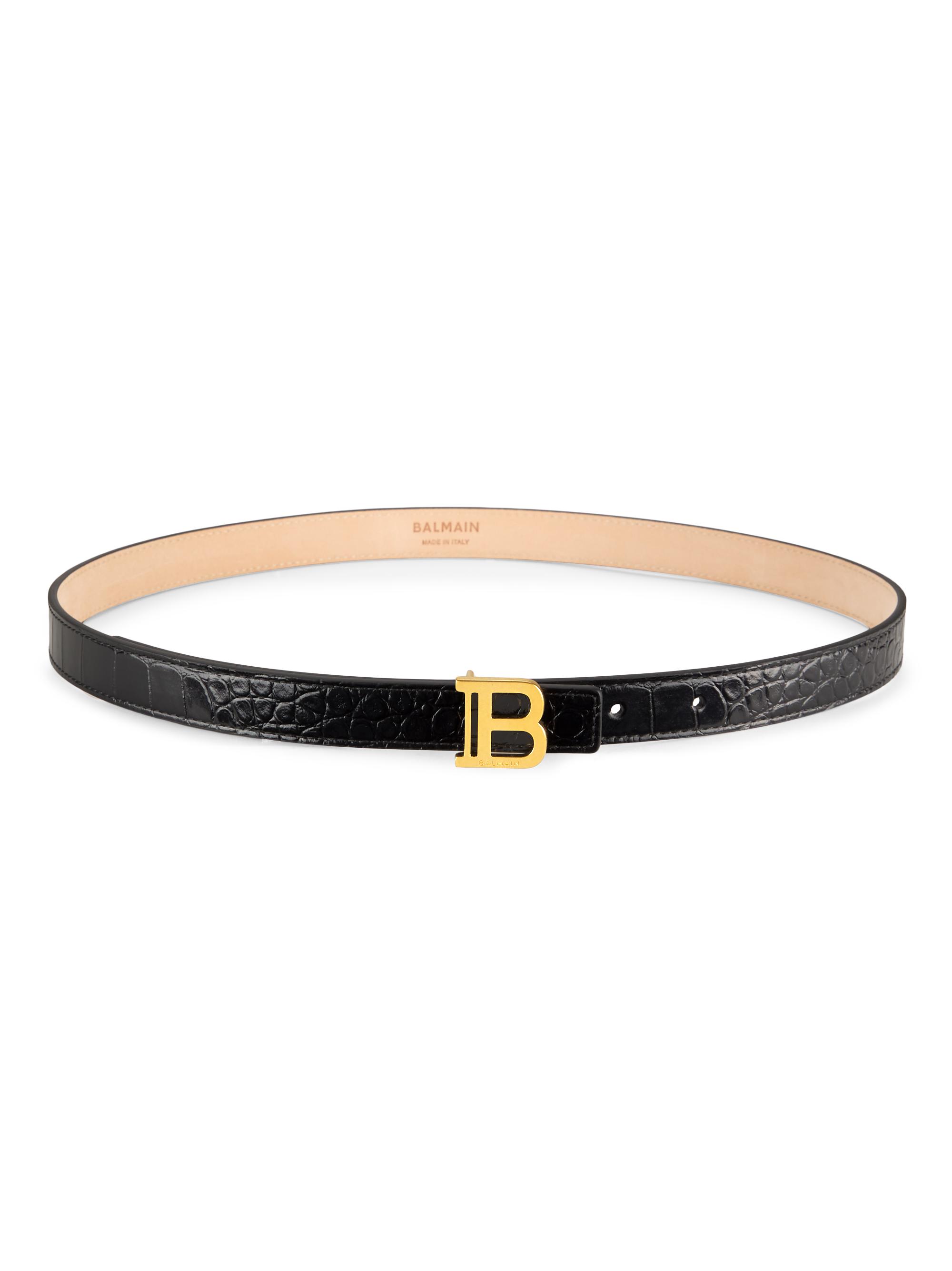 Balmain Women's Slim B Croc Leather Belt - Noir