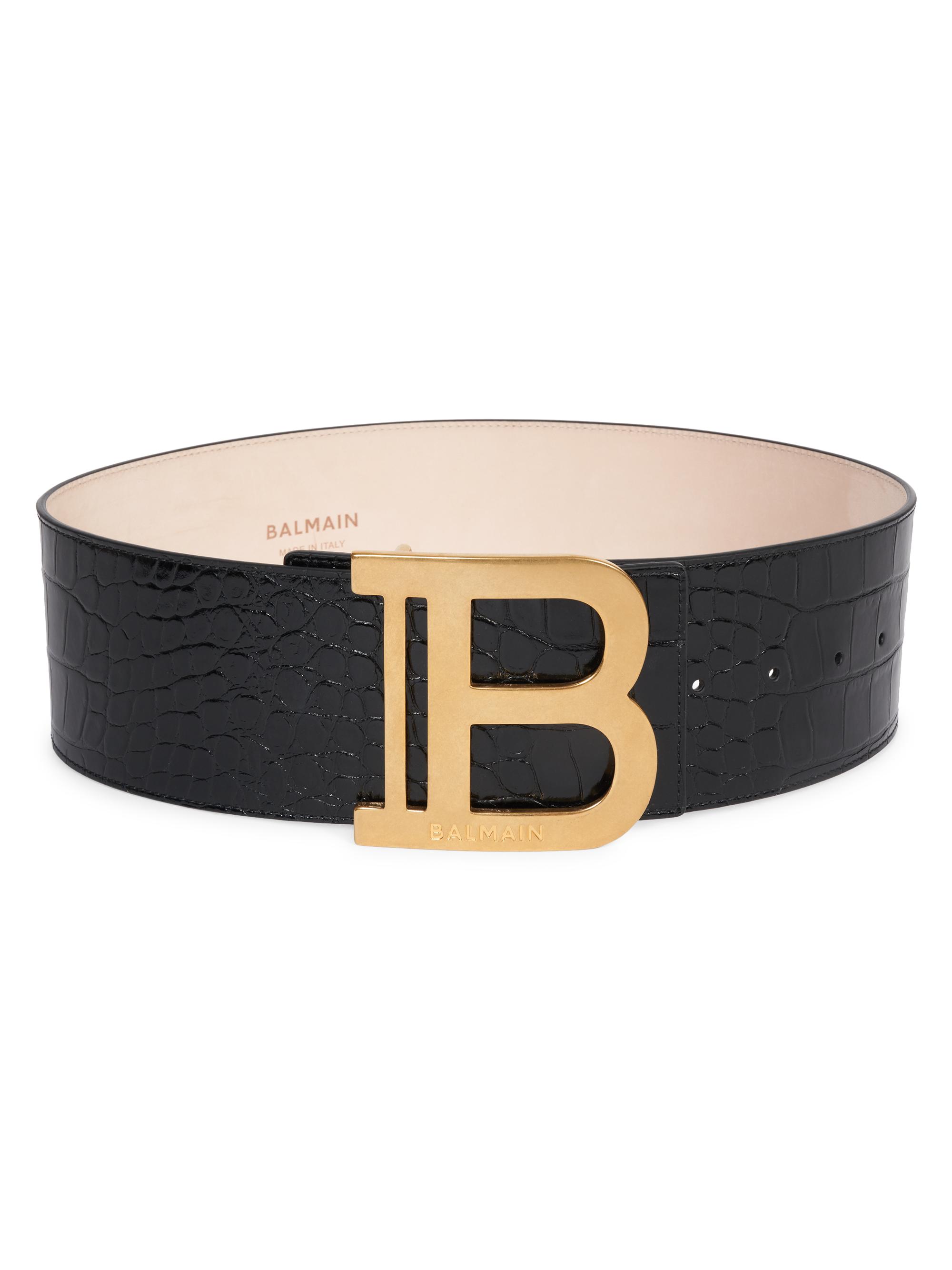 Balmain Women's Crocodile-Embossed Leather B Belt - Noir